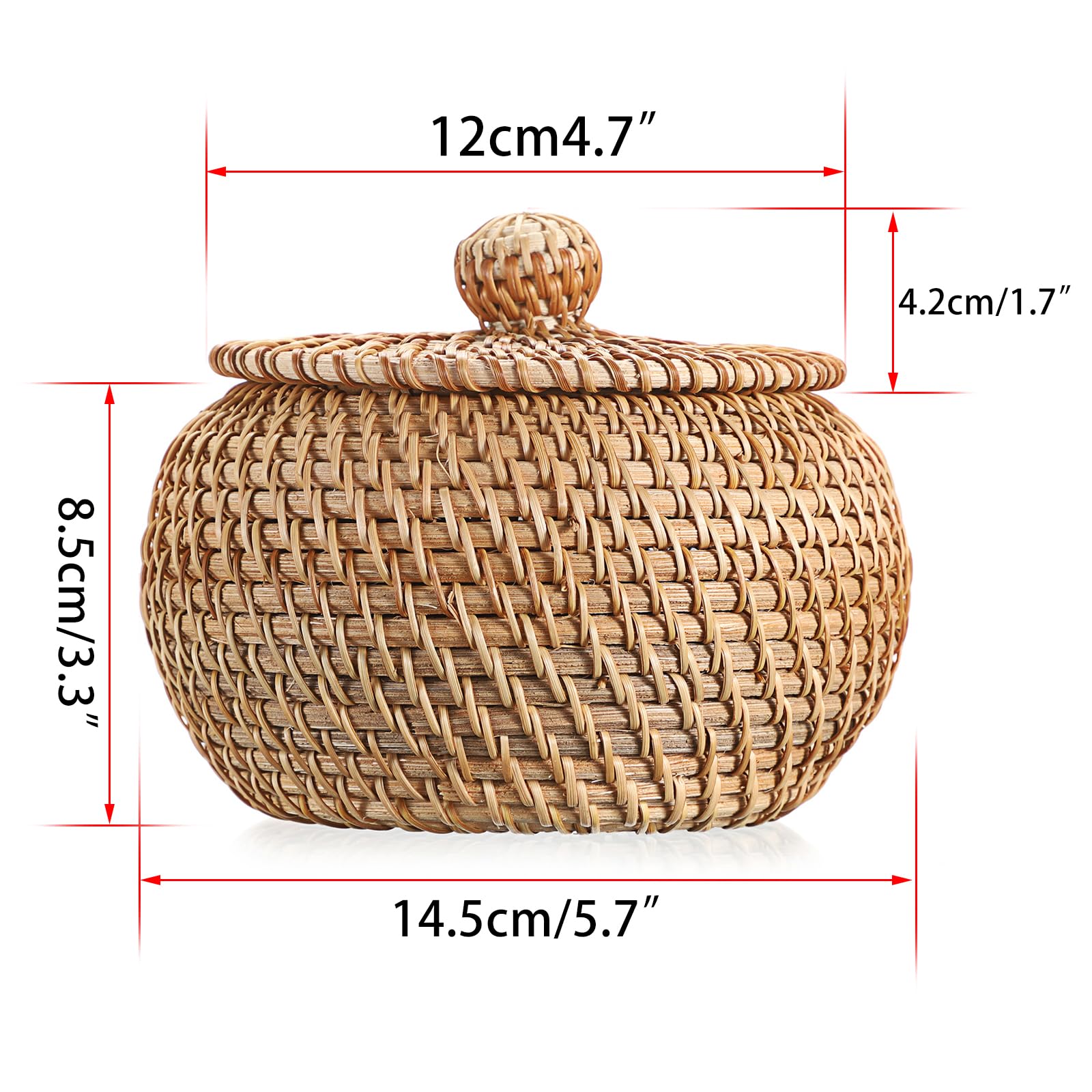 SUMTree cestino portaoggetti in rattan cestino con coperchio scatola decorativa organizzatore per scaffale, casa, cucina (16x12cm)
