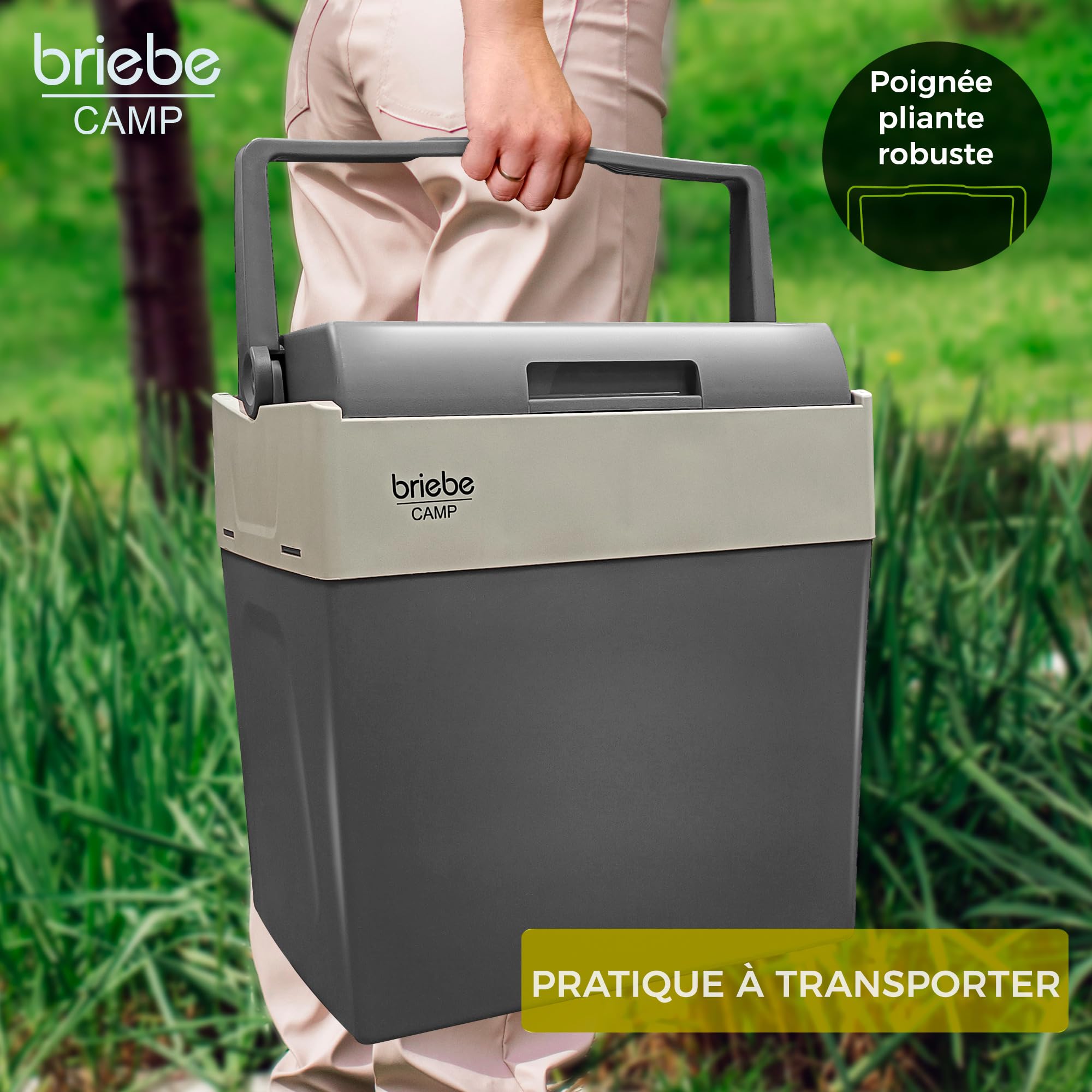 briebe Camp przenośna lodówka elektryczna 28 litrów, samochód, kemping, podróże, 12 V/220 V, chłodziarka, utrzymuje ciepło, niskie zużycie energii, szara, CF1153