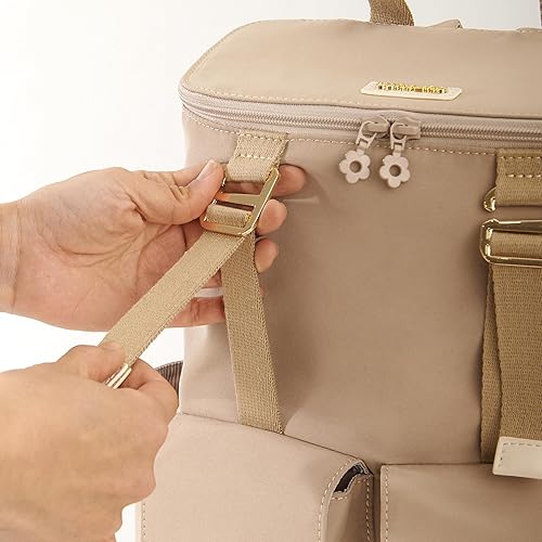 Miniatura 6 de SUNVENO Mochila de gran capacidad para pañales con bolsillos para botellas, cambiador, clips para cochecito y correas cómodas, Marrón, Mochilas de