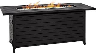 Best Choice Products 57in 50,000 BTU Rectangular Extruded Aluminum Gas Fire Pit Table w/ Nylon Cover and Glass Beads - Black - coolthings.us