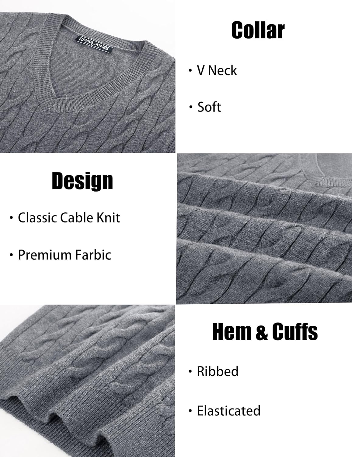 PJ PAUL JONES Men's Sweater Vests V Neck Cable Twist Knit Sleeveless Vests Casual Pullover Sweater - Image 7