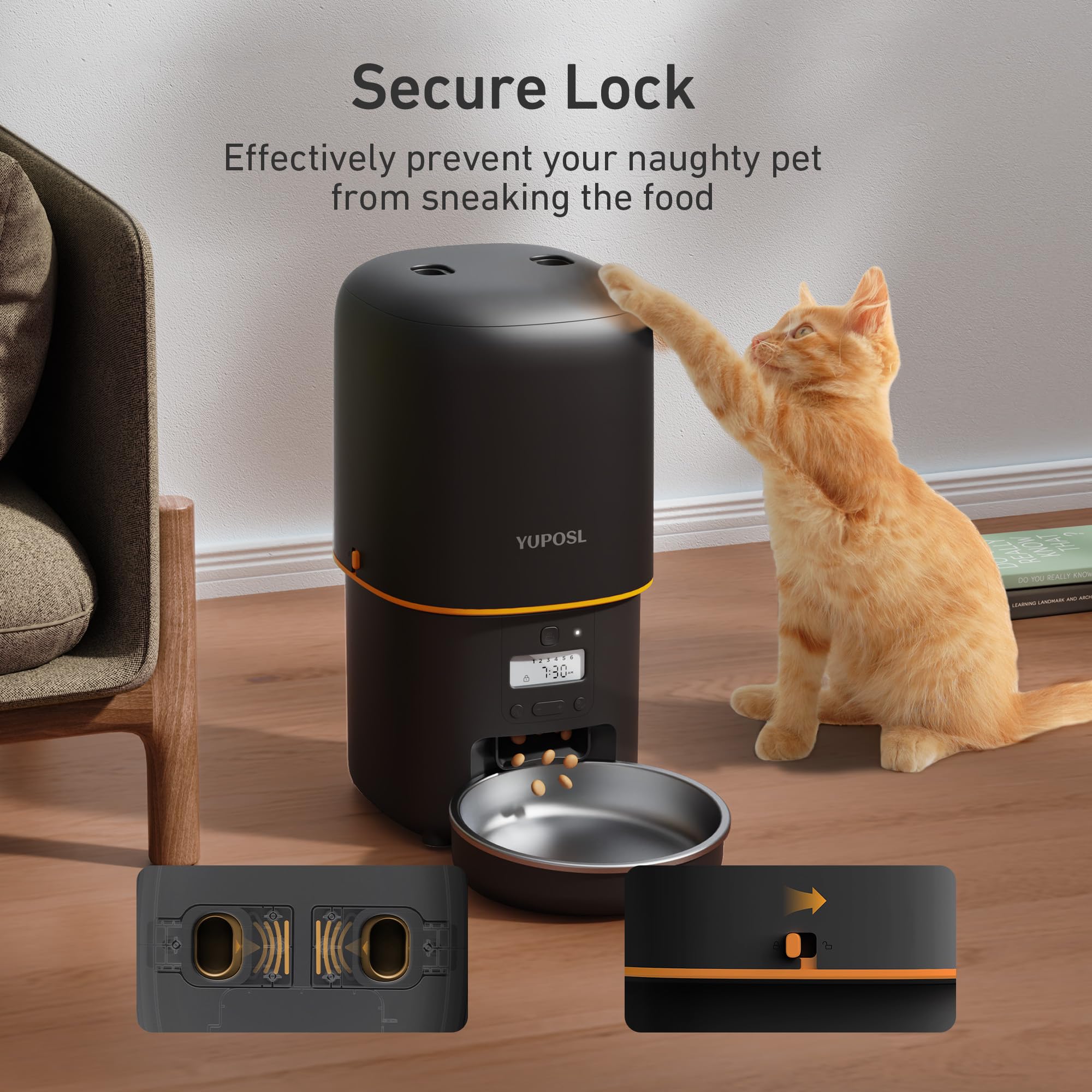 Automatic Cat Feeder, 4L Cat Food Dispenser with Anti-Jam Design, Over 180-day Battery Life, 1-6 Meals Per Day with Stainless Steel Cat Bowl, Keep Dry Food Fresh, Timed Pet Feeder Also for Small Dog view 7