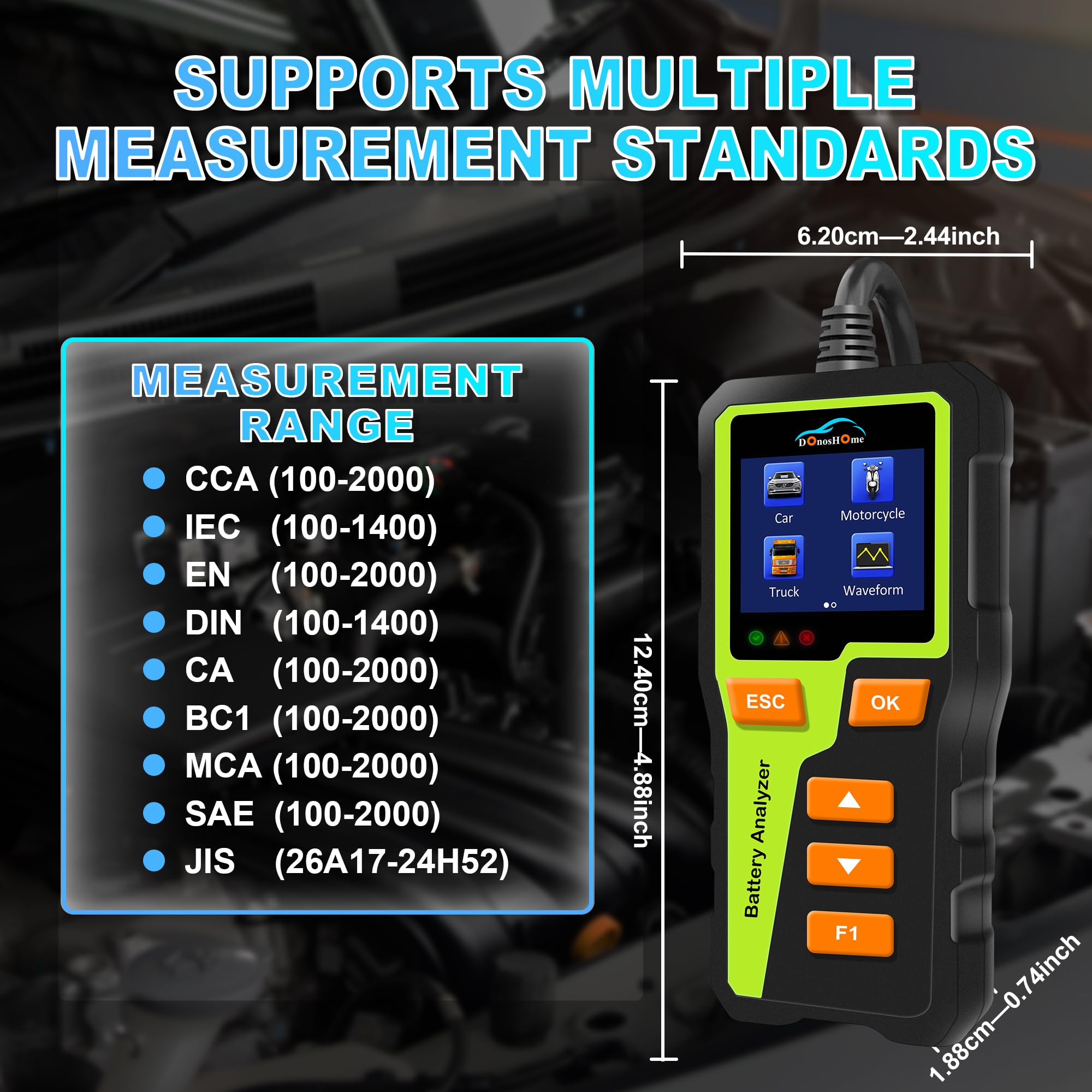 Tester Batterie Auto BT60 Pro - Analizzatore 6V/12V/24V Per AGM, Litio, Gel, Moto, Camion