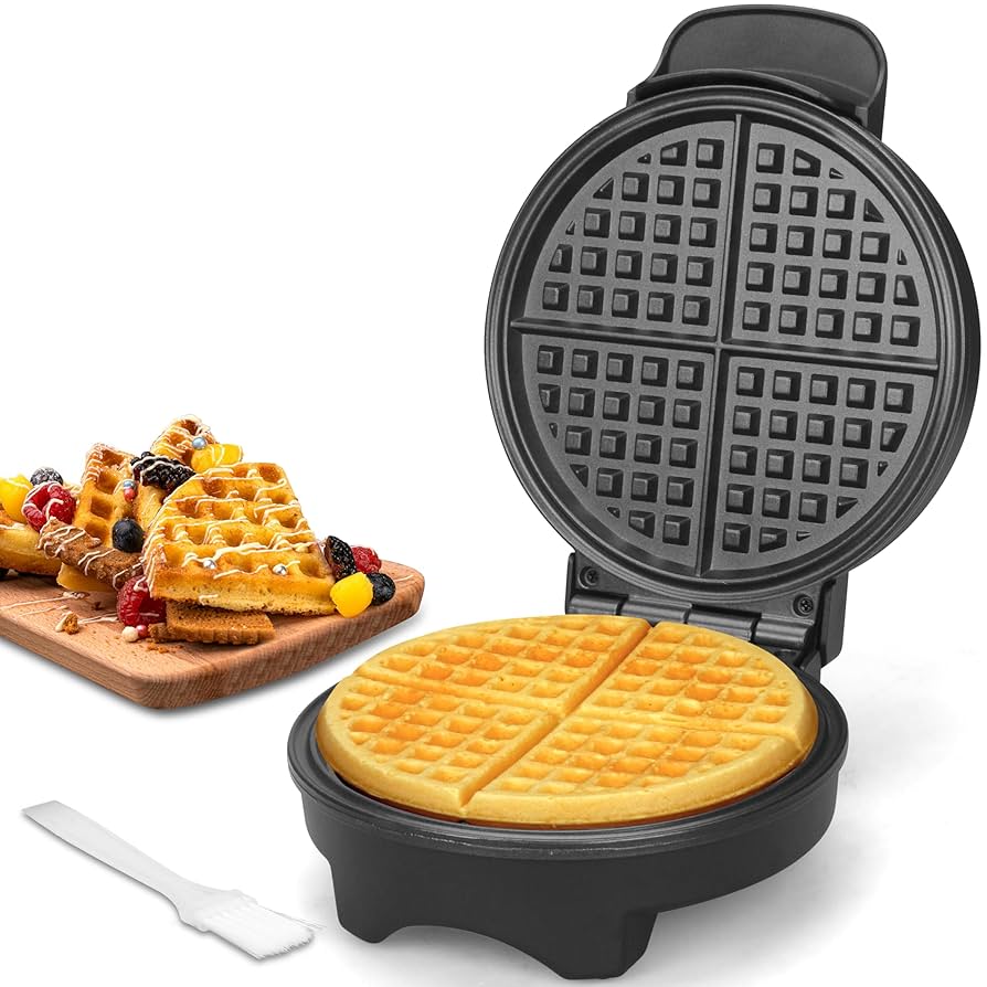 7 Inches Round Classic Waffle Maker Machine, Mini Waffle Maker, Non-stick Waffle Irons, Thin Waffle Maker Crispy, Black