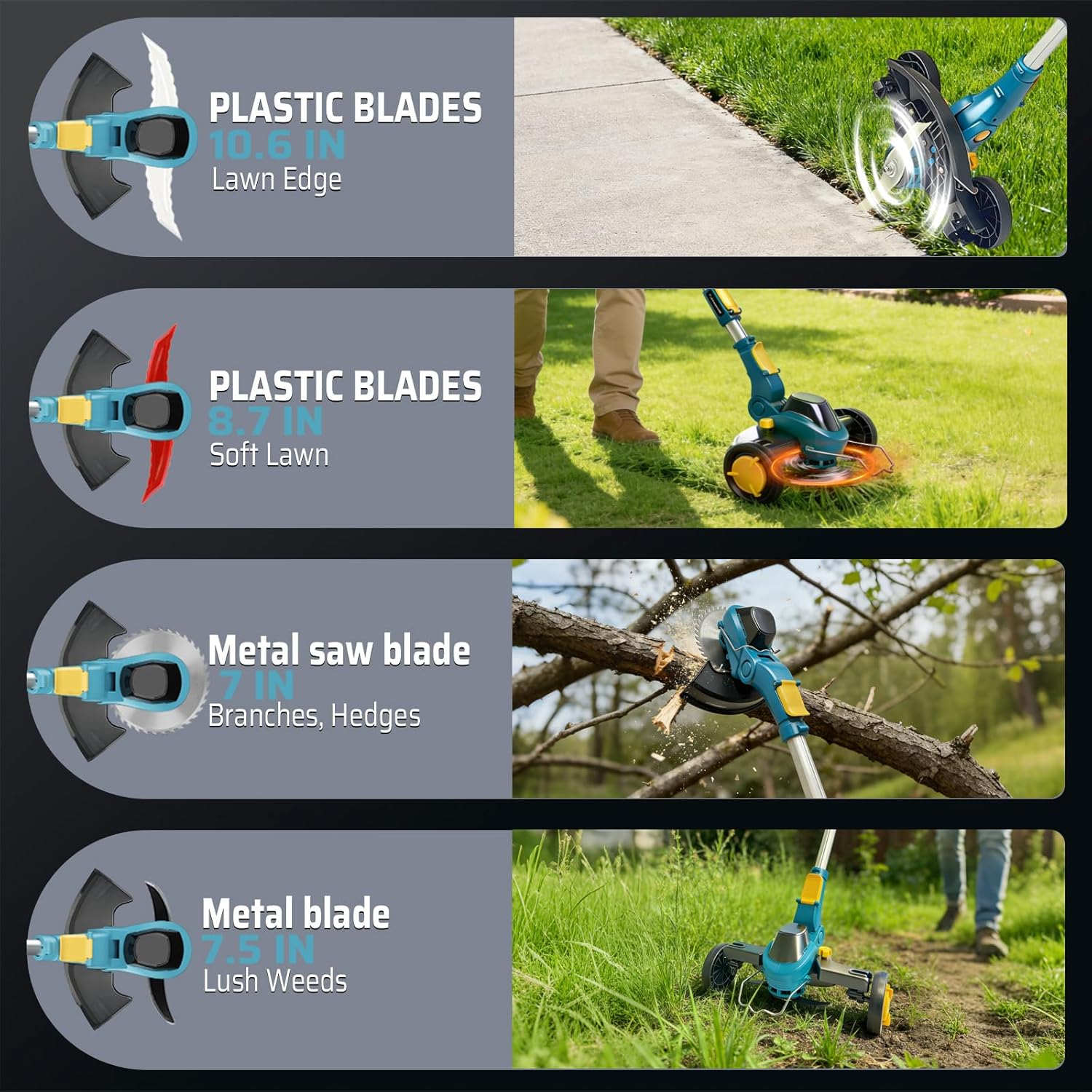 Electric Weed Wacker Cordless Eater Battery Powered Brushless Brush Cutter Powerful Weed Trimmer Compatible with Dewalt 20V Max Lithium Battery 4 Types Blades for Lawn Yard Garden(No Battery)