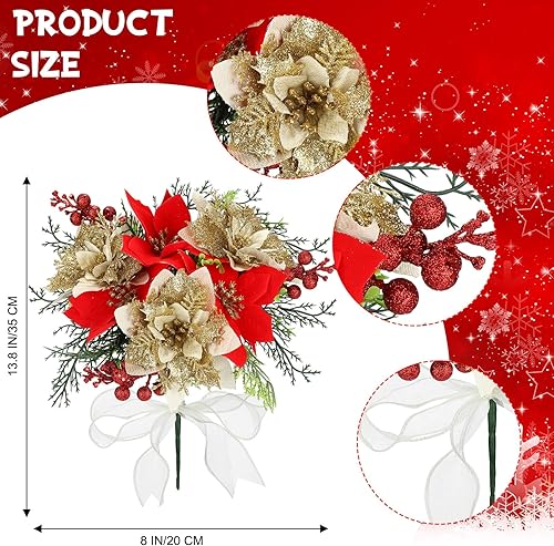 Miniatura 3 de Giegxin Paquete de 4 arbustos de Navidad de terciopelo sintético de 13.8 pulgadas para interiores y exteriores, adorno de árbol de Navidad, Dorado