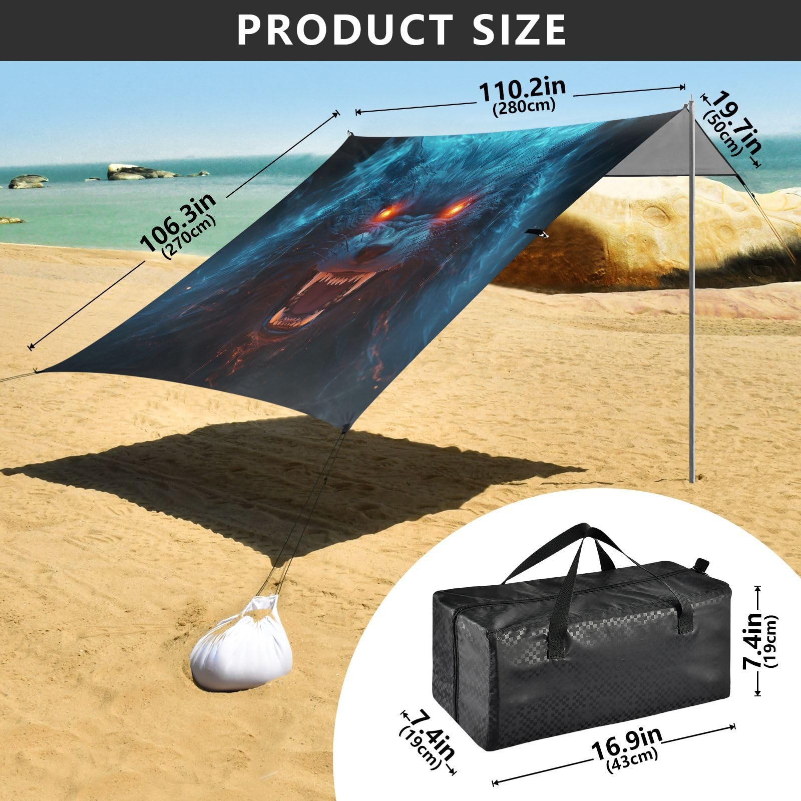 Lobo Azul Fresco Tienda de Playa de FáCil Montaje,Toldo Parasol para Camping con Sacos de Arena,Palas y Estacas para Picnics Al Aire Libre