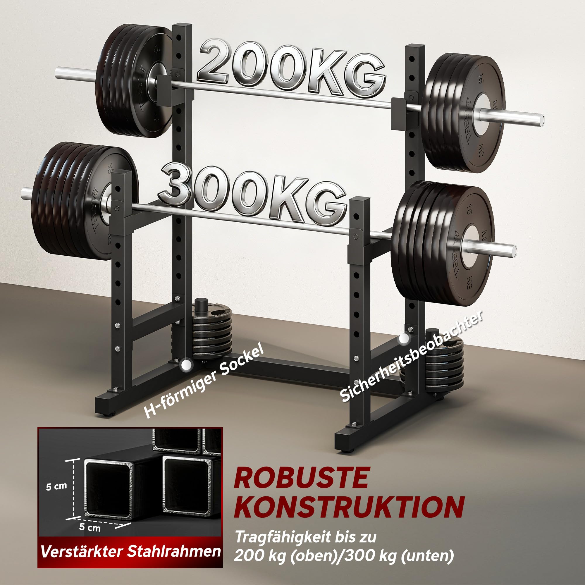 SPORTNOW Hantelständer 2 Ebenen Hantelscheibenständer aus Stahl Langhantelablage bis 300 kg belastbar Hantelablage Squat Rack Langhantelständer für Krafttraining