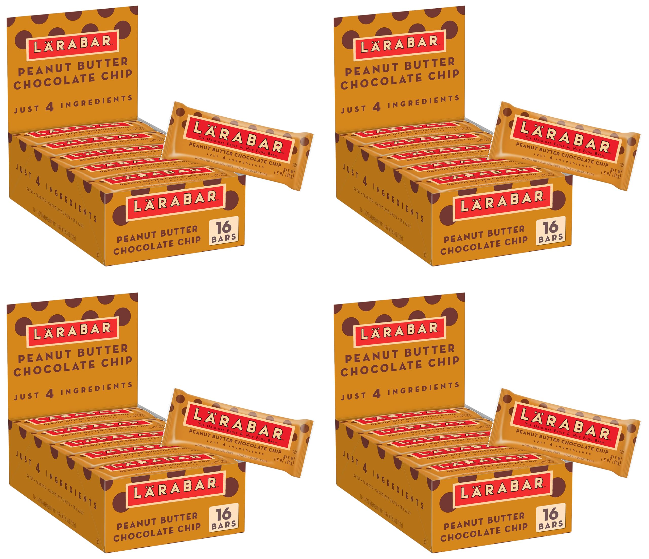 Larabar Peanut Butter Chocolate Chip, Gluten Free Fruit & Nut Bar, 16 Count, (Pack of 4)