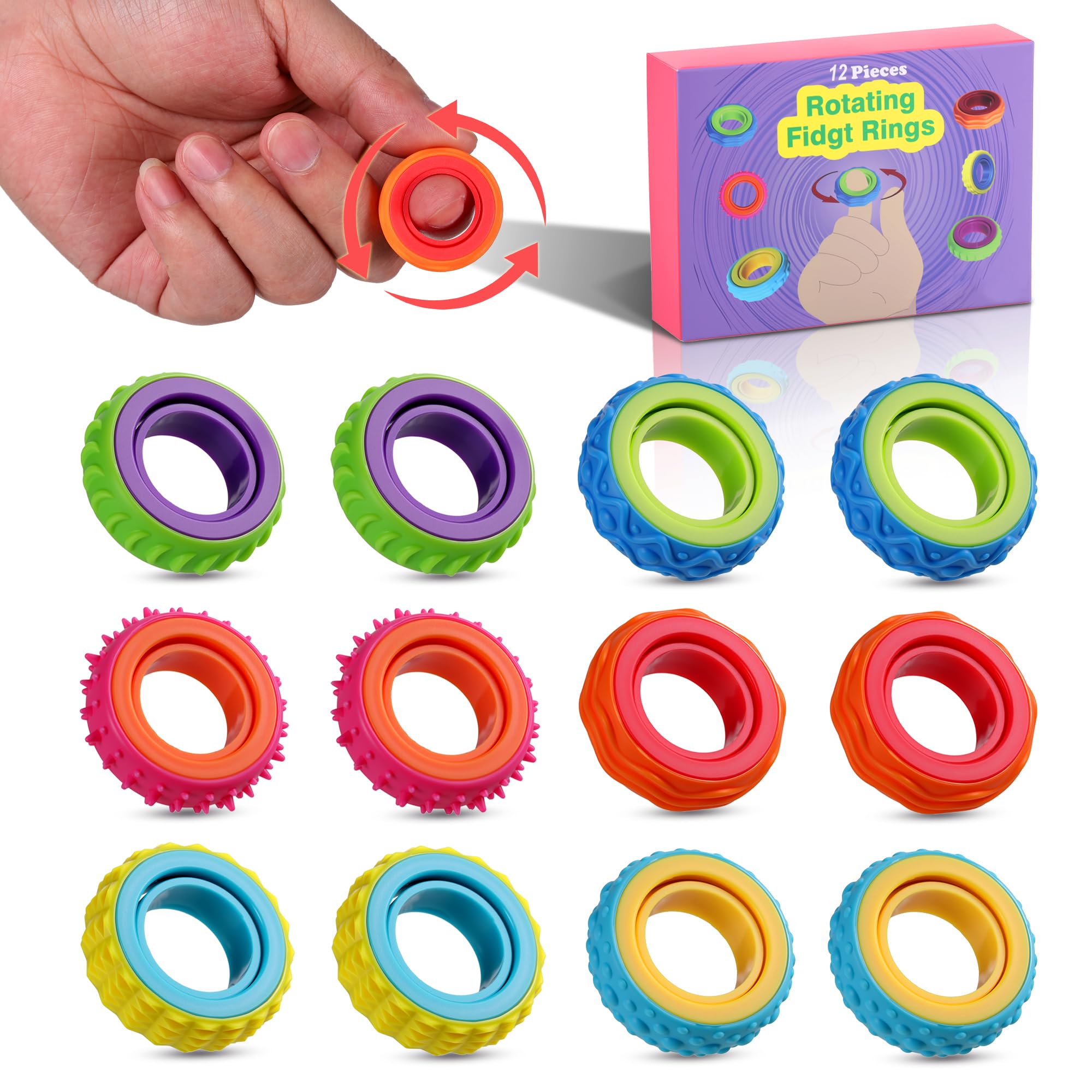 Kssvzz Antistress Ring Kinder, 12 Stück Leise Fidget Toys Kinder, Anti Stress Autis-mus AD-HD Beruhigend Toys, Fidget Squishy Toy Anxiety ADHD Toys, Beruhigend Bei Stress Angst