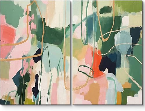 Miniatura 35 de SIGNLEADER Lienzo enmarcado para pared, juego de arte geométrico de mediados de siglo, formas de tocadiscos de música, ilustraciones abstractas,