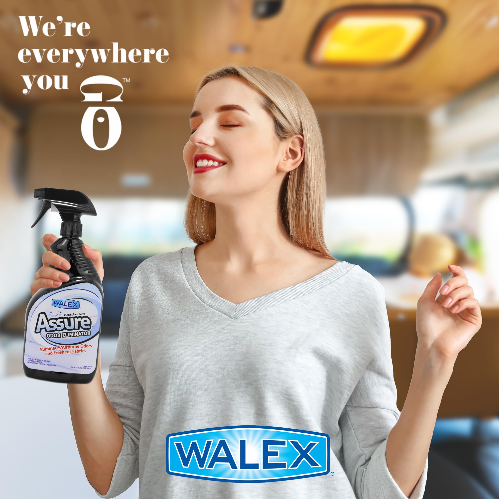 Walex Assure RV Odor Eliminator odświeżacz powietrza w sprayu, neutralizator dezodoryzatora do kampera, kampera, przyczepy, łodzi, domu, biura, czystego słońca, 900 ml