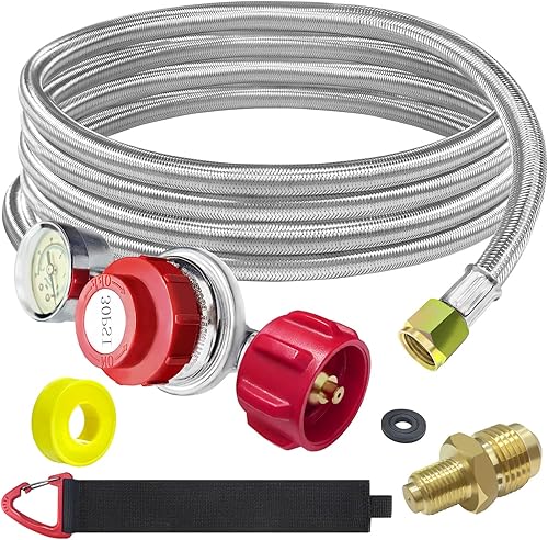Manguera de propano de 12 pies con regulador para tanque de propano, regulador de propano ajustable de alta presión de 0-30PSI con medidor