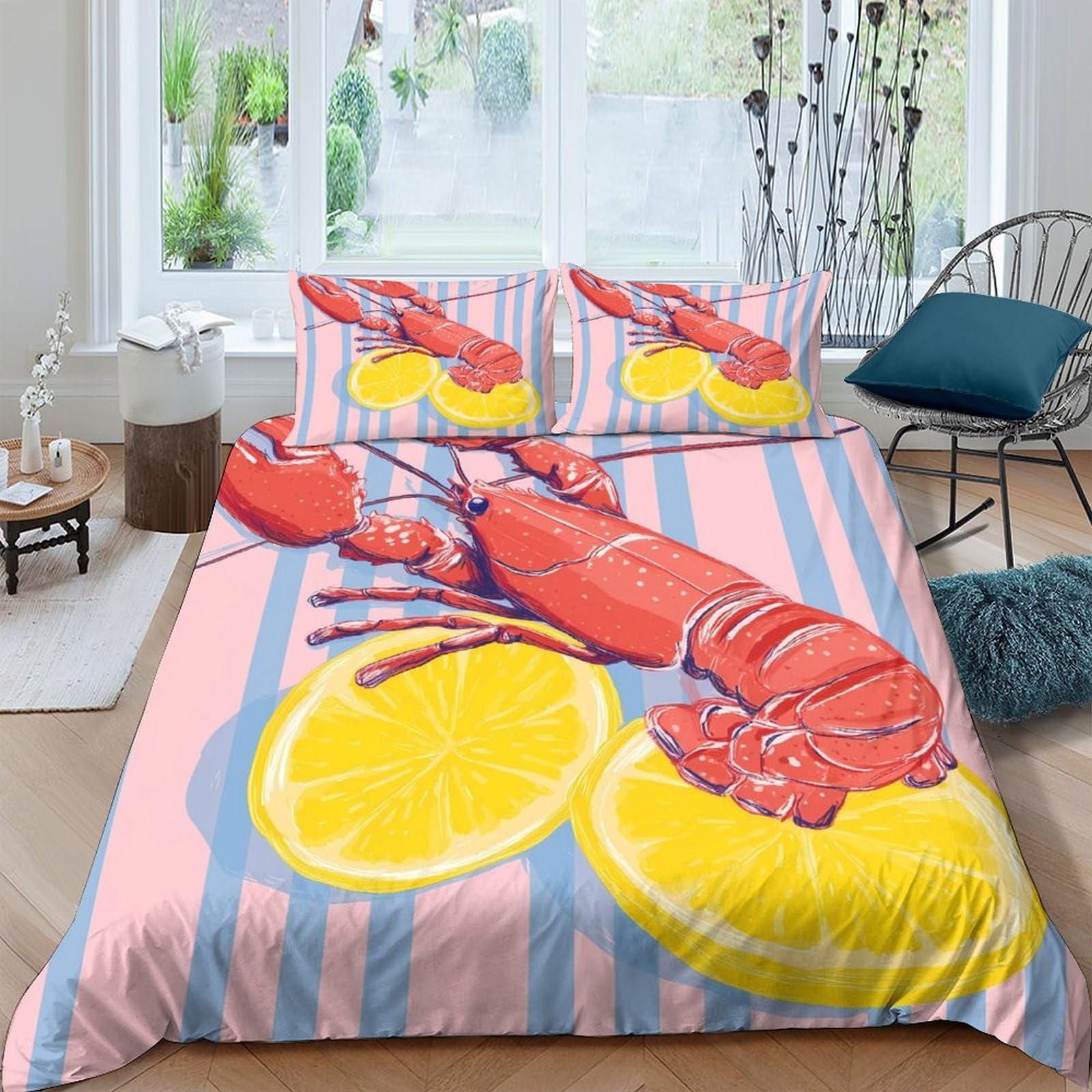 Ctjqhvkz Style-9 3D Printed Lobster Lemon Fitted Sheet Microfiber Anti-Slip Bed Cover For Bedroom Dorm Guest Room Easy Care Decorative Single（135X200cm）