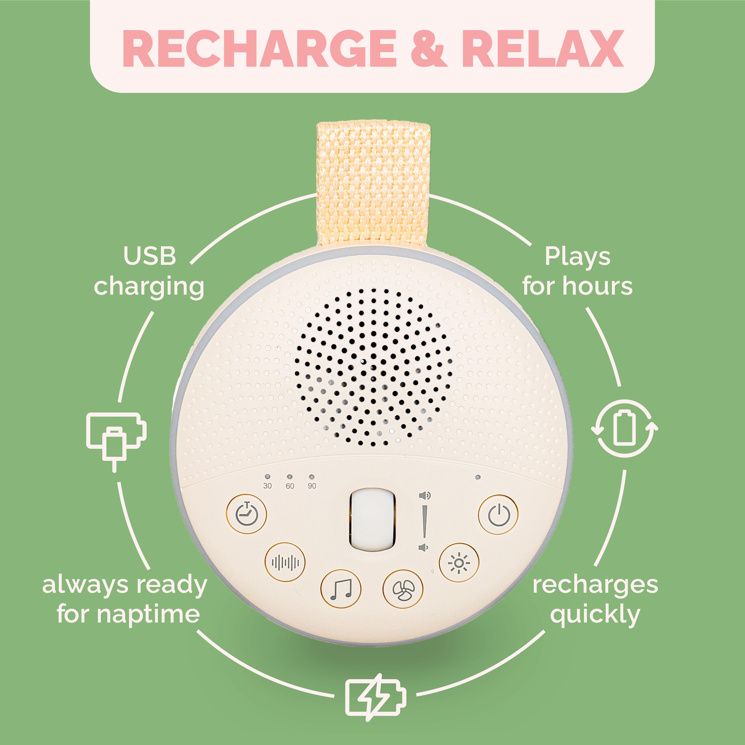 Máquina de sonido de ruido blanco para alivio de cólicos para bebés, máquina de sonido recargable para alivio de gases para recién nacidos, portátil con batería de larga duración, 21