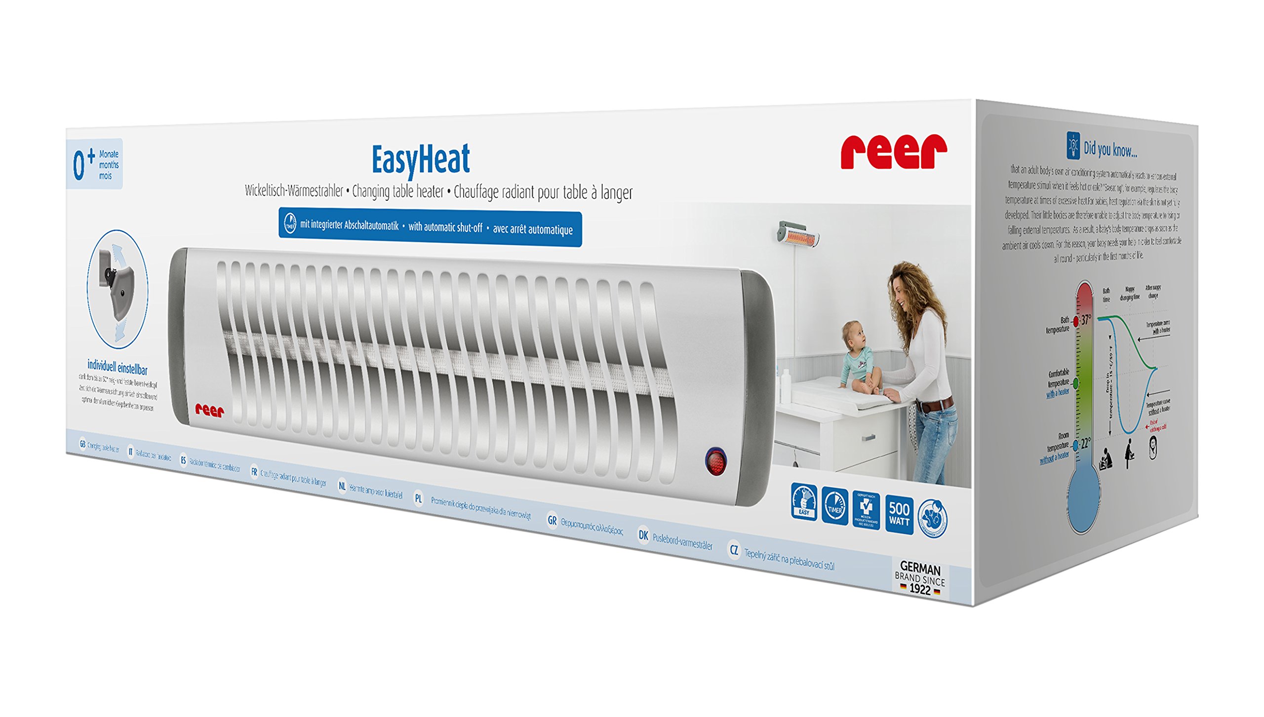 Reer EasyHeat - Lampada riscaldante da parete per bambini, design compatto