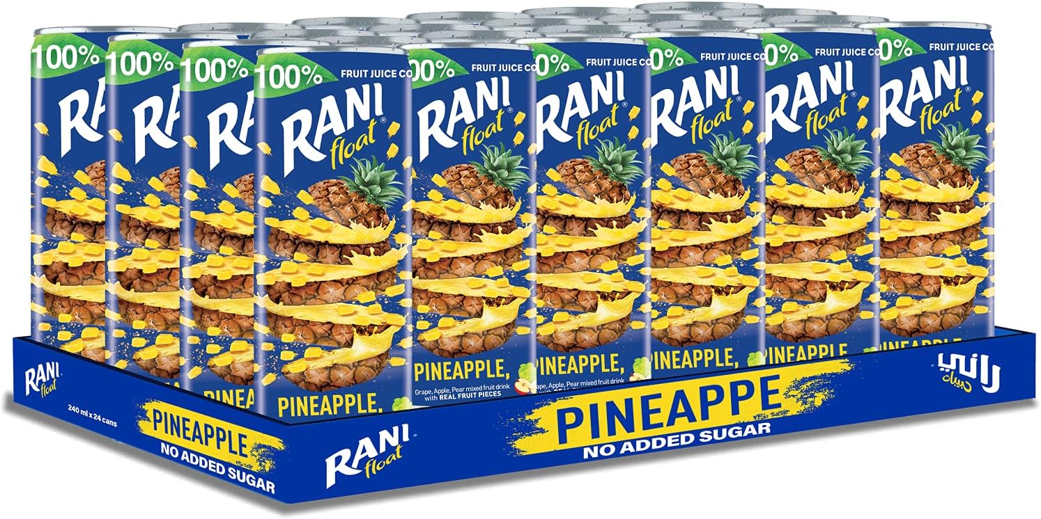 Float Pineapple Juice with Real Fruit Pieces in Can, 24 x 240 ml