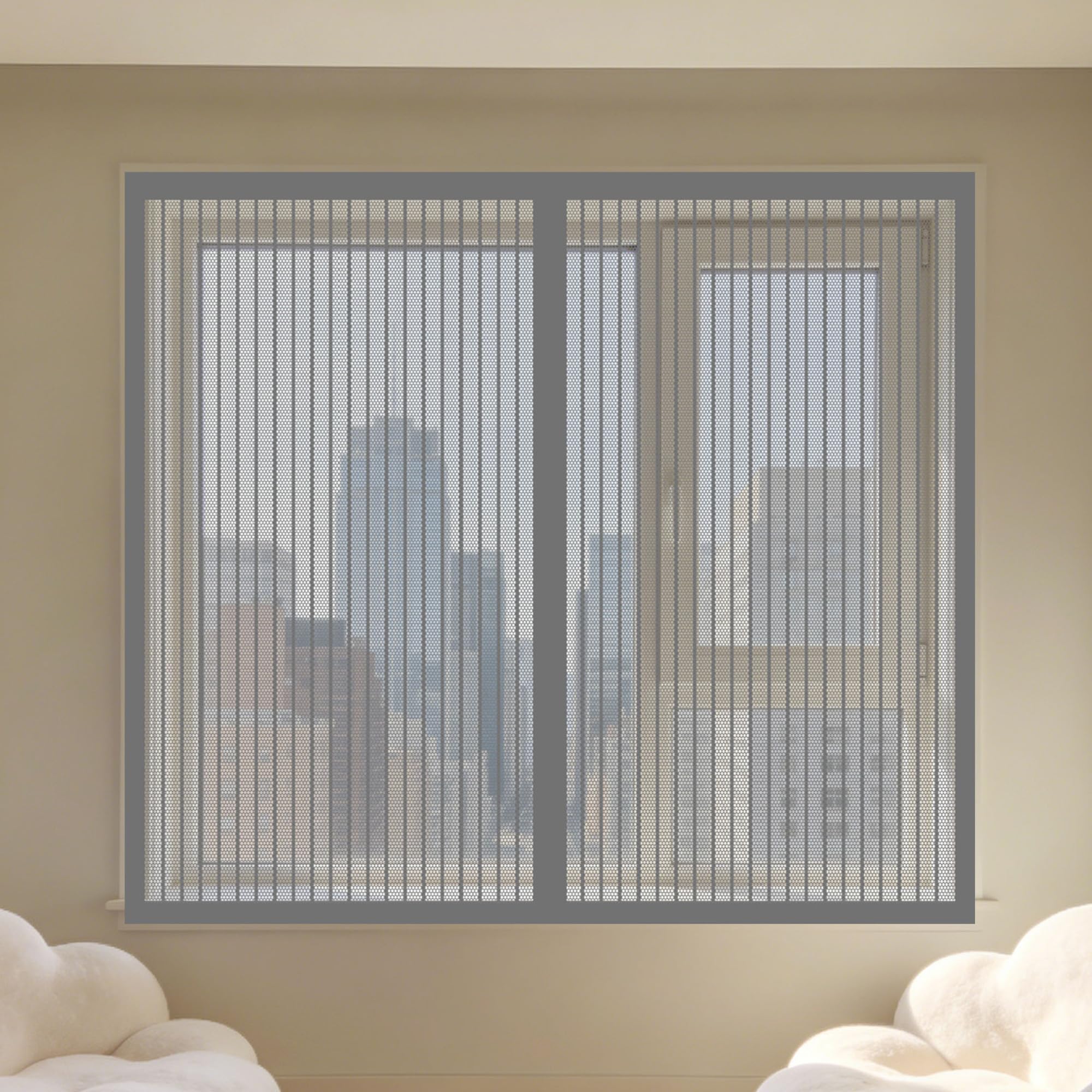 Magnetic Fly Screens Windows 175 x 155 cm Selfadhesive Tape Window Netting for Insects Custom Size for Living Room Bedroom Offfice, Grey