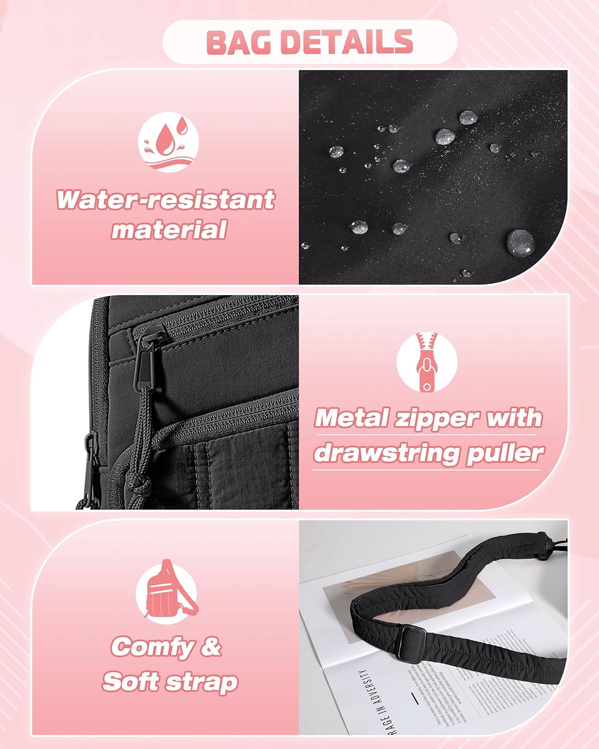 Puffer Sling Bag for Women with RFID Blocking Pocket and Hidden Water Bottle Holder, Crossbody Bag for Women - Image 7