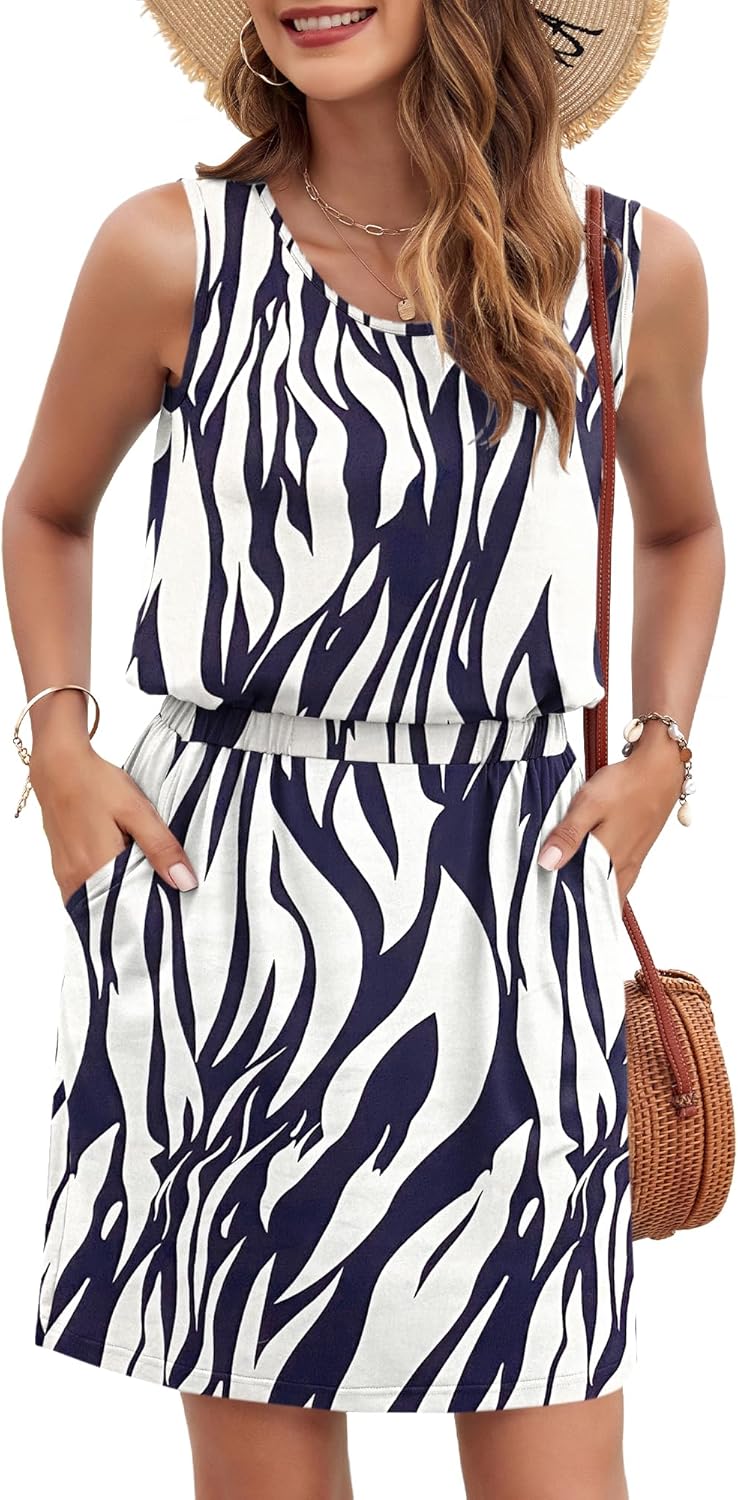 AUSELILY Women Summer Dress 2025 Casual Sleeveless Sundress Crew Neck Beach Short Dresses with Pockets - Image 2