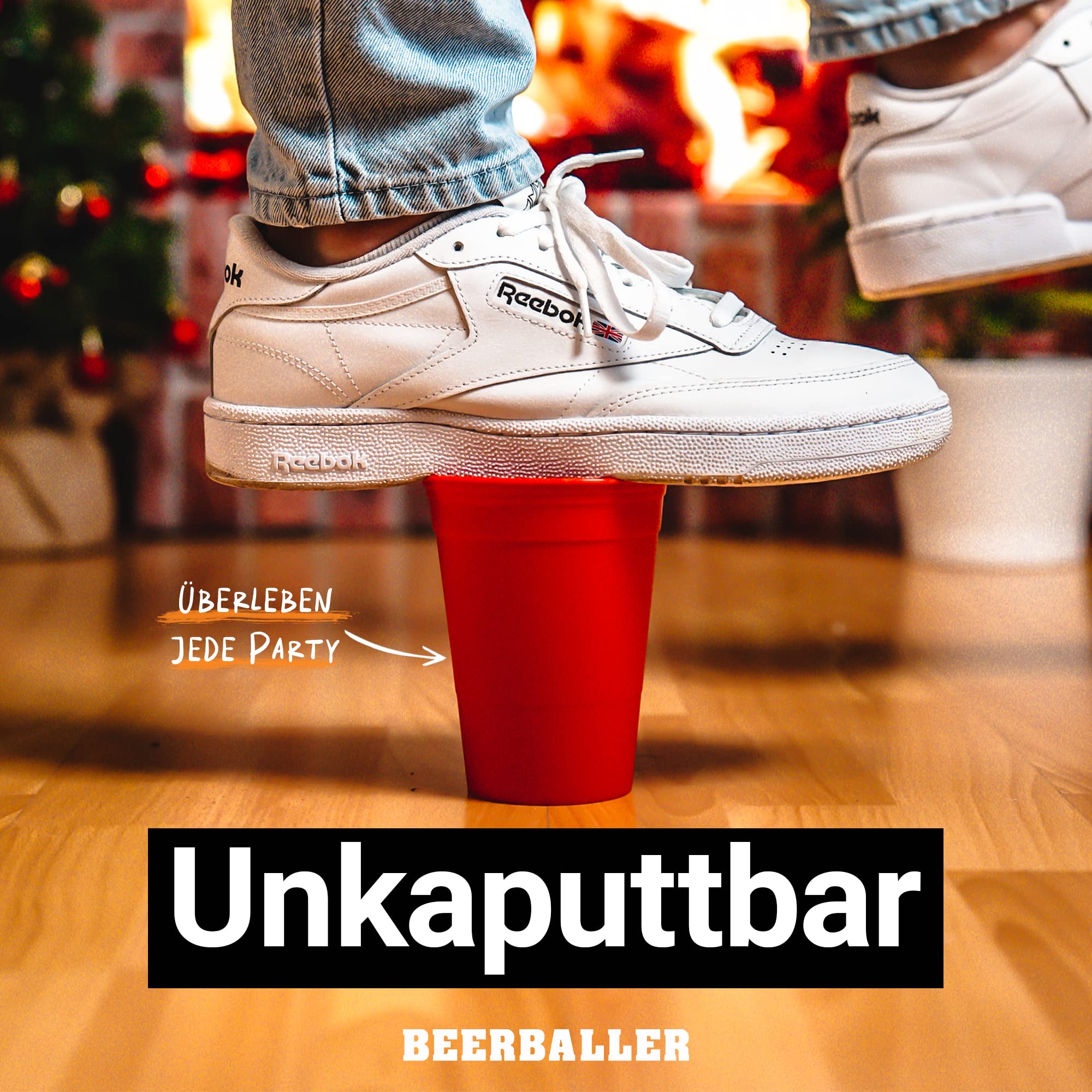 BeerBaller® Unbreakable Cups - 22 Hartplastik Beer Pong Becher & 3 Bälle | Aus recyceltem Plastik! | Mehrweg Bierpong Becher | spülmaschinenfest | 473ml/16oz - Red Cups | Made in Germany