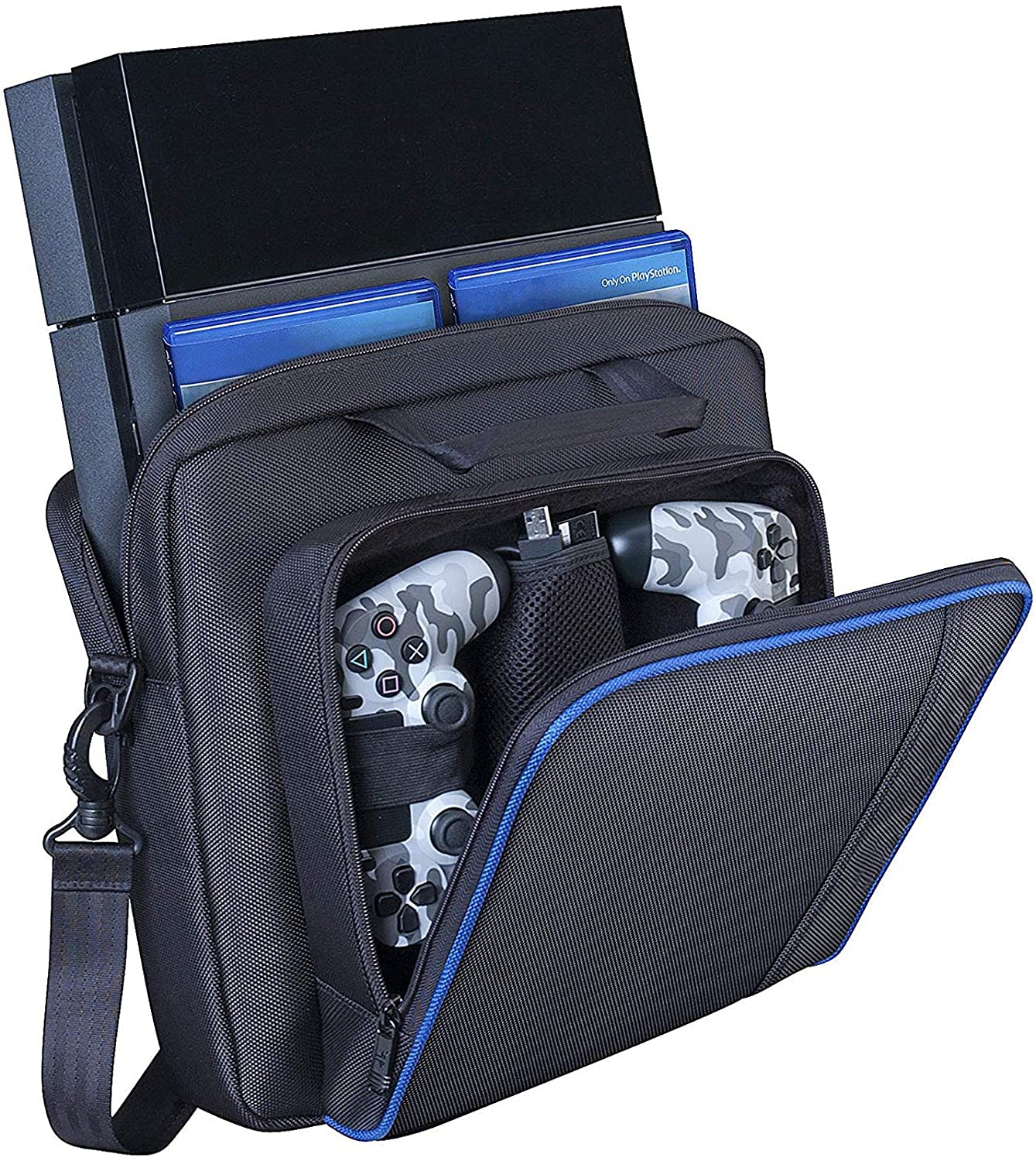 EEEkit Travel Storage Carry Case Protective Shoulder Bag Handbag for Playstation PS4 and Slim System Console AC Power Cord, HDMI Cable, USB Cables and Other Accessories