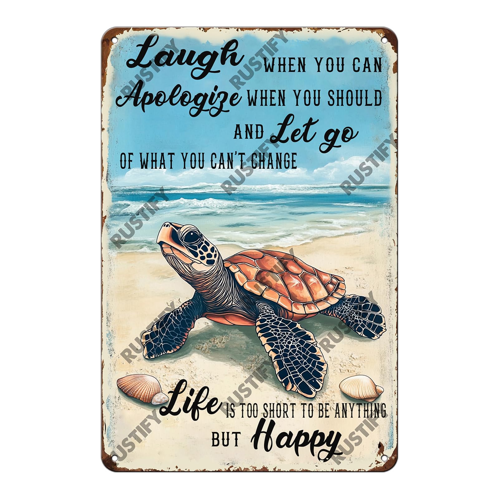 Anceky Funny Sign Life Is Short Sea Turtle Metal Tin Sign Wall Decor for Kitchen Outdoor Yard Window Fence 12×16 Inch