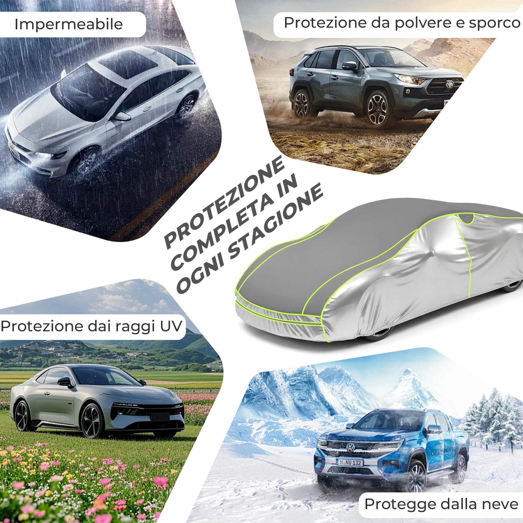 Telo Antigrandine per Auto Imbottito Spesso Impermeabile con Zip Laterale, Copriauto 3 Strati EVA Antiurto, Protezione UV Pioggia Neve Vento (AUTO L:483 * 178 * 120 cm)