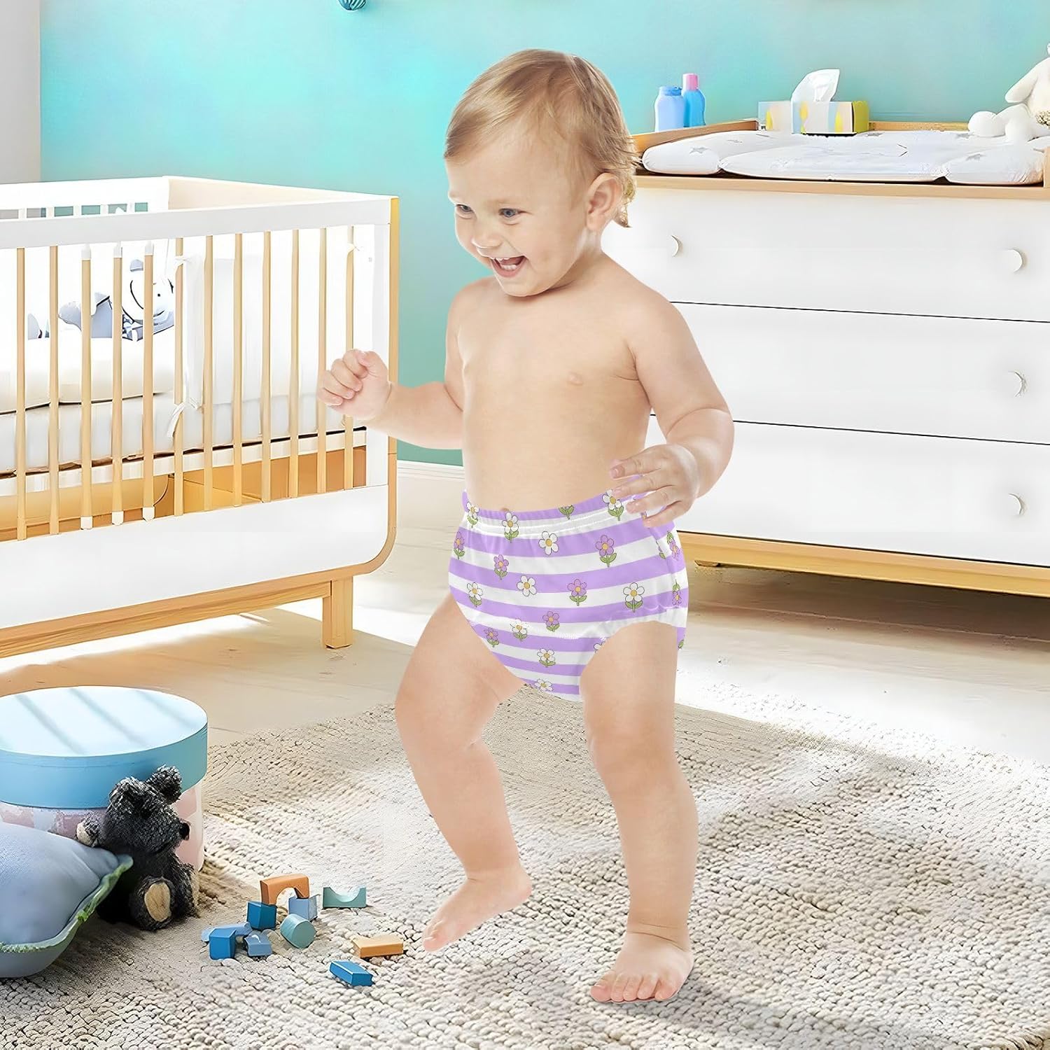 Baby Potty Training Must Haves Pants Absorb Water Nighttime Training Pants Training Pants for Kids 2T Purple and White Striped Flowers