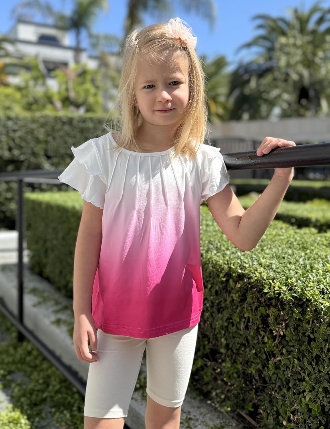 Arshiner Girls T Shirts Ruffle Short Sleeve Summer Pleated Crewneck Casual Tops Tees Blouses - Image 5