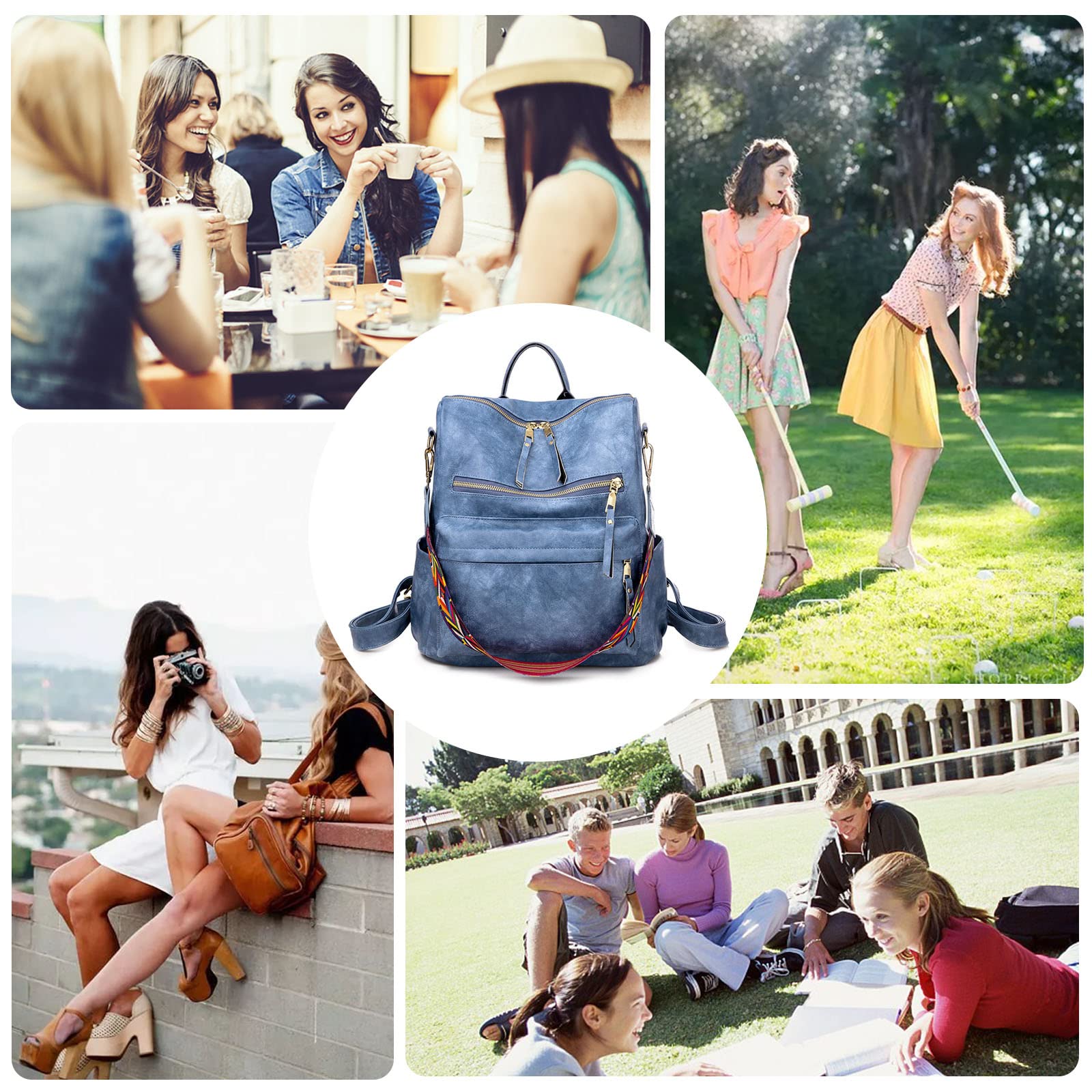 FANDARE Retro Bolsos Mochila Mujer Bolsa de Hombro Impermeable Bolso Mochilas Niña Bolsas Escolares Adolescente Casual Daypacks para Conmutar Outdoor Deporte Viaje 3 en 1 School Bag Durable PU