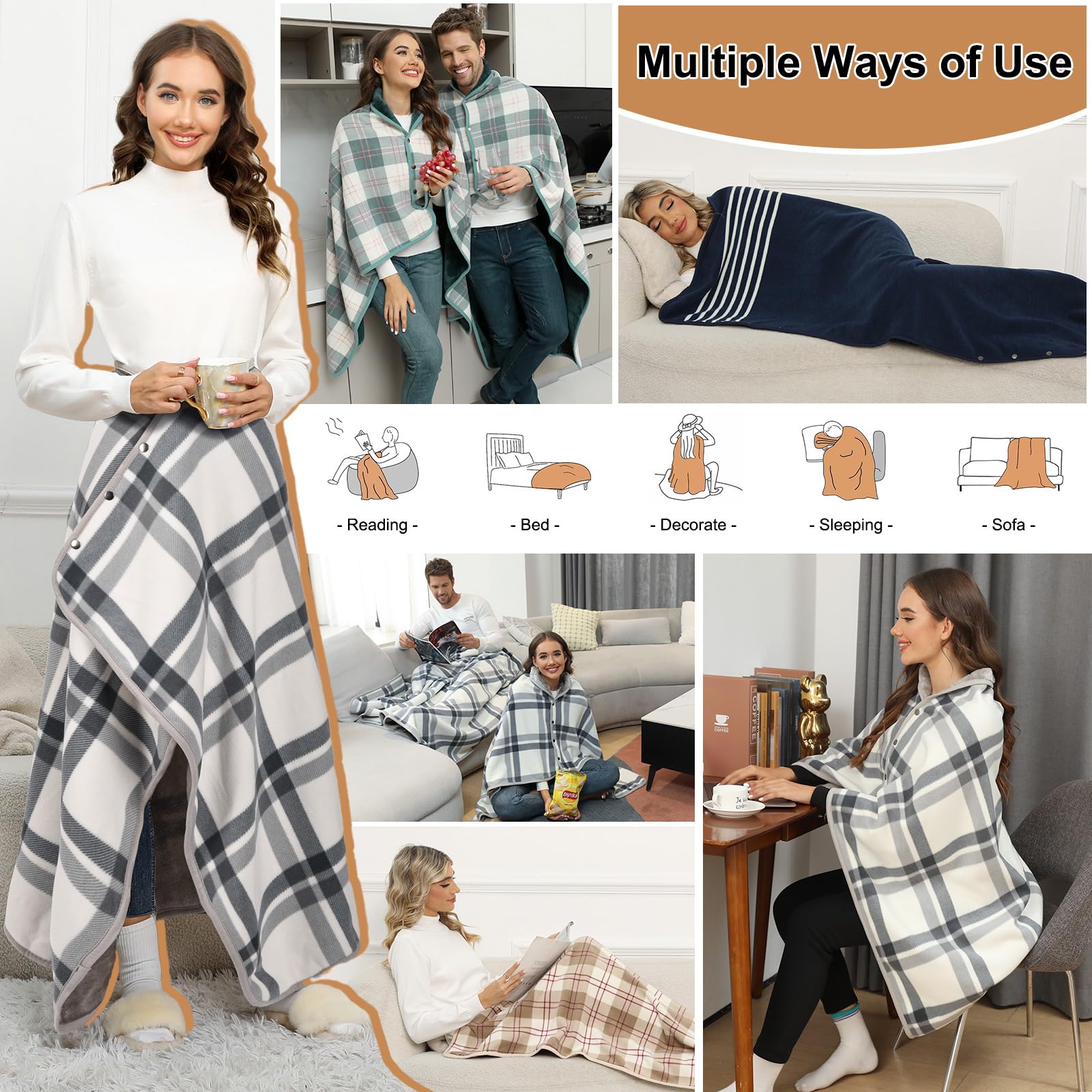 heekpek Sciarpa Grande Invernale Sciarpa Scialle Donna Caldo Coperta Scialle con Bottone Plaid Poncho Scialle Pile Multifunzione Sciarpa Oversize in 2 Taglie