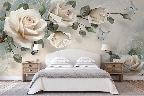 Murwall Floral Wallpaper Cream Rose Wall Mural 3D Photo Nordic Flower Wall Print Living Room Bedroom Entryway Cafe Design disponible en Yaxa Colombia