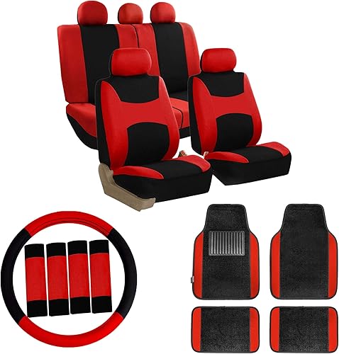 FH Group FH-FB030115 Combo Set Fundas de asiento de tela ligera y brisa Aptas para bolsa de aire y división W FH2033  F14407 Alfombrillas de piso