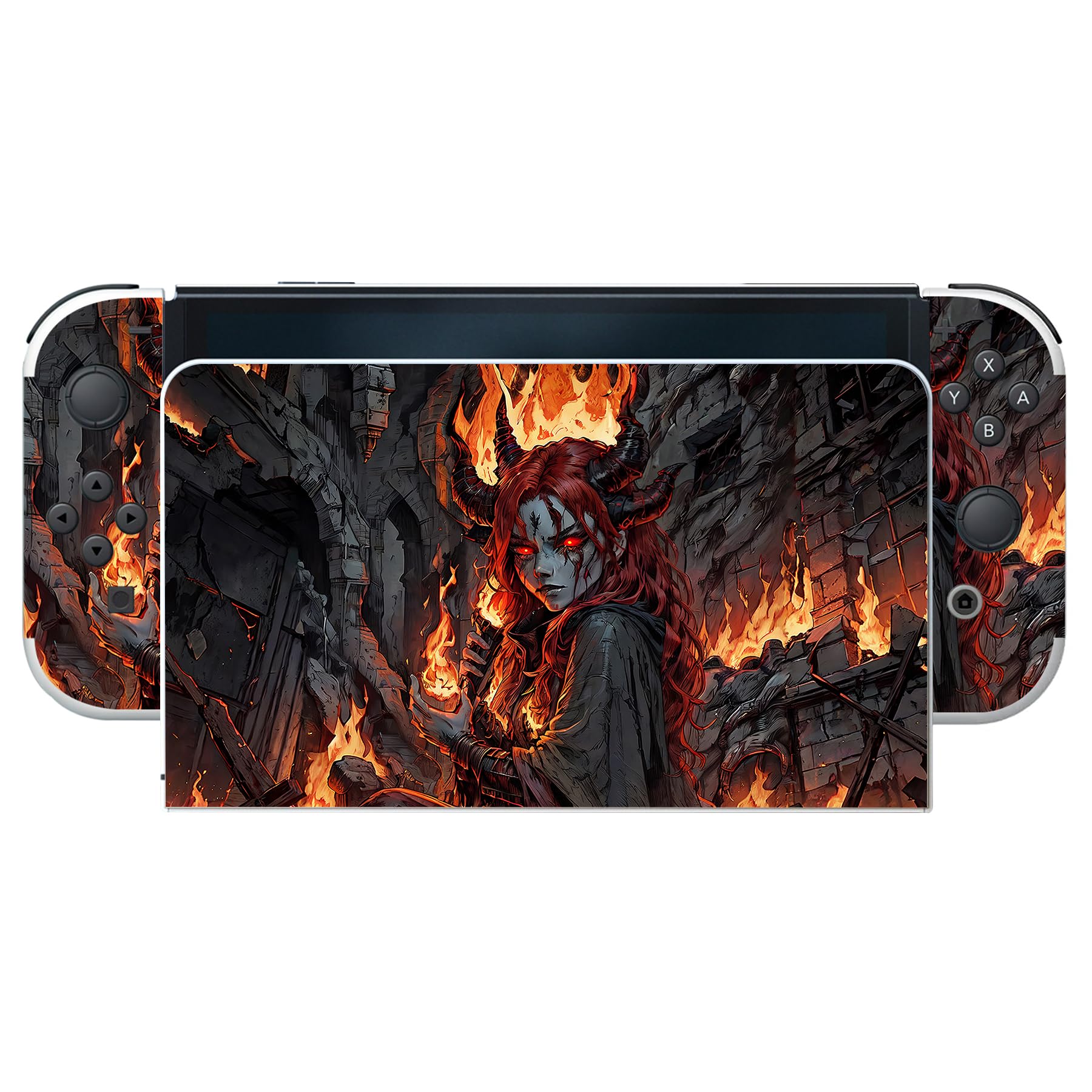 PlayVital Skin Sticker für Nintendo Switch OLED Modell,Aufkleber Sticker Decal Folie Abziehbild Faceplates Klebefolie für Switch OLED Konsole&Joy Con&Dock&Grip(Flamme Gesandter)
