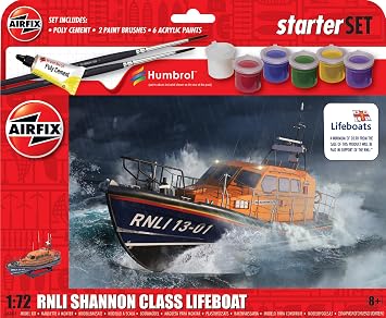Airfix Ship Model Kit Starter Set - A55015 RNLI Shannon Class Lifeboat, Plastic Watercraft Model Kits for Adults & Kids, Skill Level 1, 172 Scale Watercraft Models, Includes Paints, Glue & Brushes