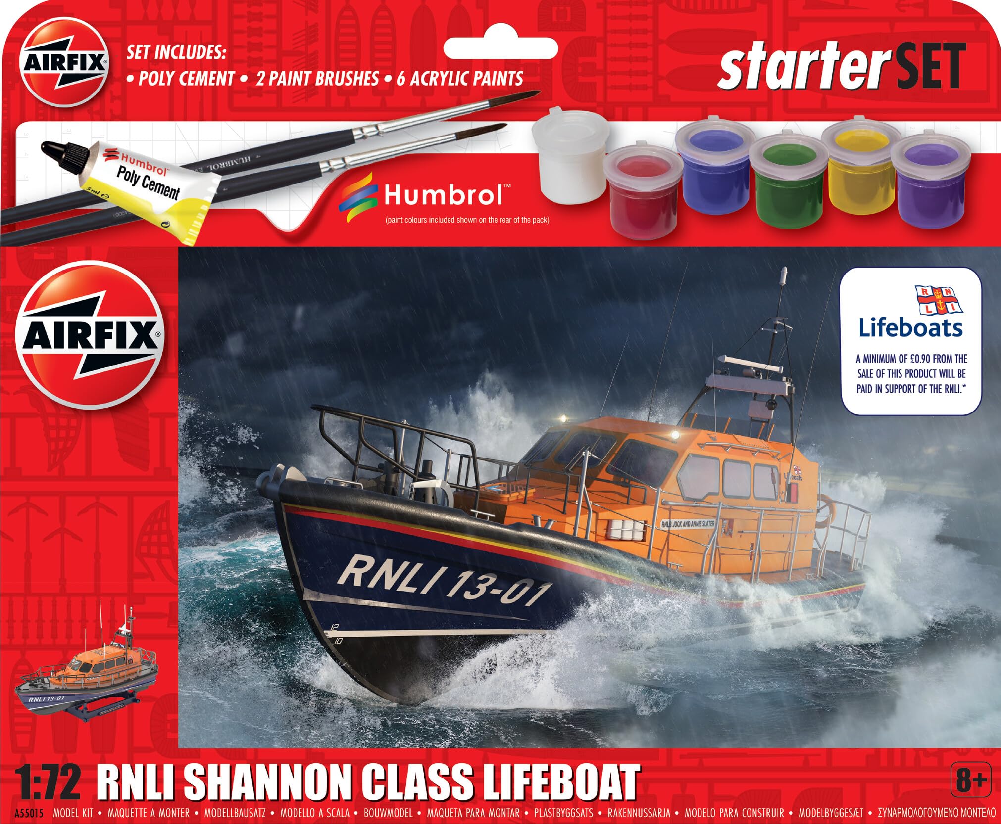AIRFIX, Starter Set, A55015 RNLI Shannon Class Lifeboat Model Building Kit, Plastic Model Boat Kits for Adults & Children 8+