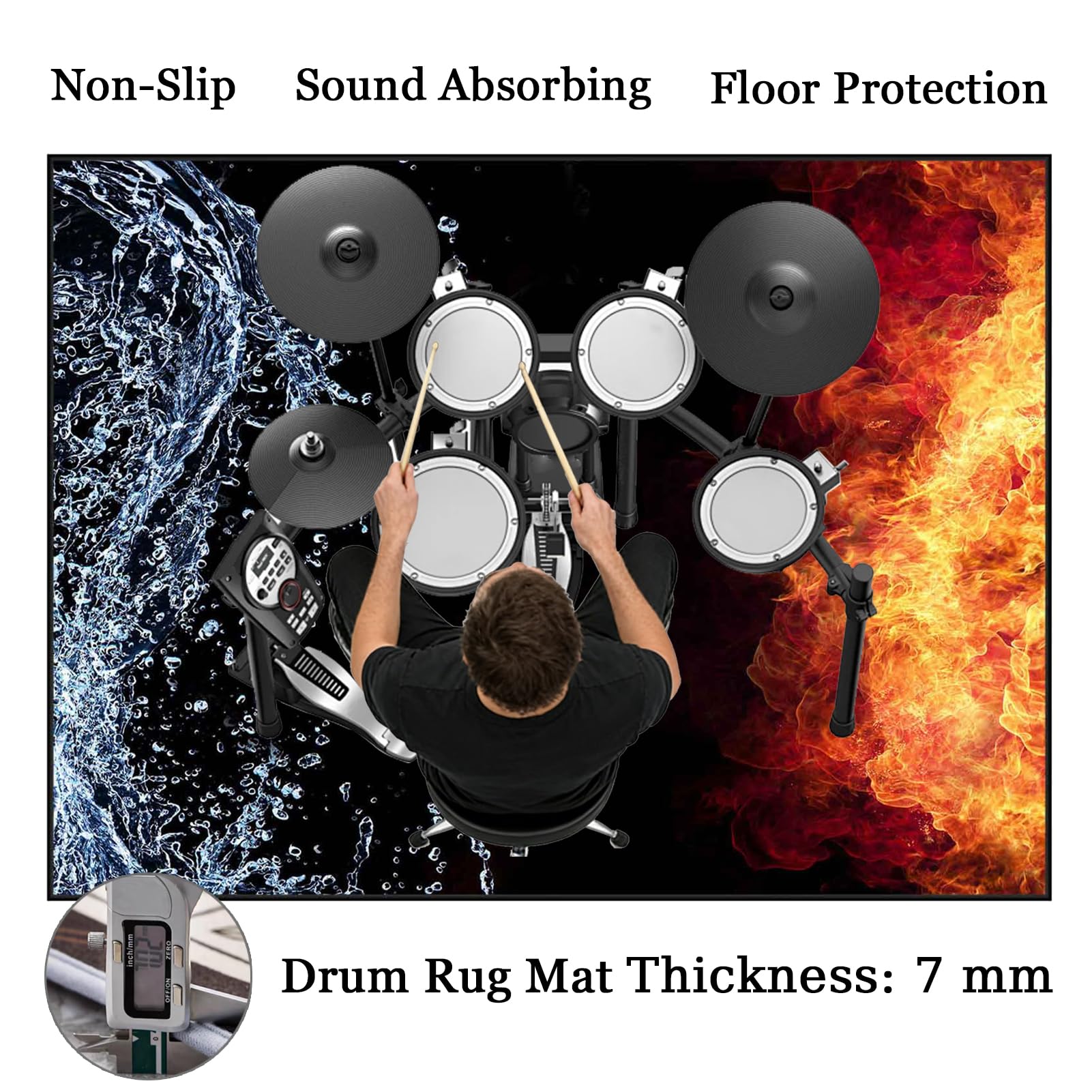 170 x 140 cm Dywan z baterią elektroniczną Dźwiękoszczelny Antypoślizgowy Dywan Pochłaniający Akustyczny Profesjonalna mata do instrumentów muzycznych do instrumentów muzycznych do gitary basowej