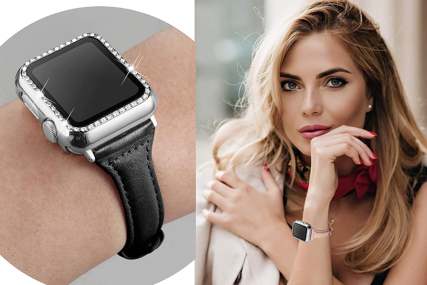 Secbolt 38mm Bling Case Compatible Apple Watch Band with Built-in Tempered Glass Screen Protector, All Around Protective Cover Frame Bumper for iWatch Series 3/2/1, Silver(38mm)