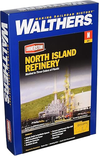 Walthers Cornerstone N Escala Modelo North Island Oil Refinery Kit, 8-1/16 x 5" 8.1 x 5.0 in, (933-3219)