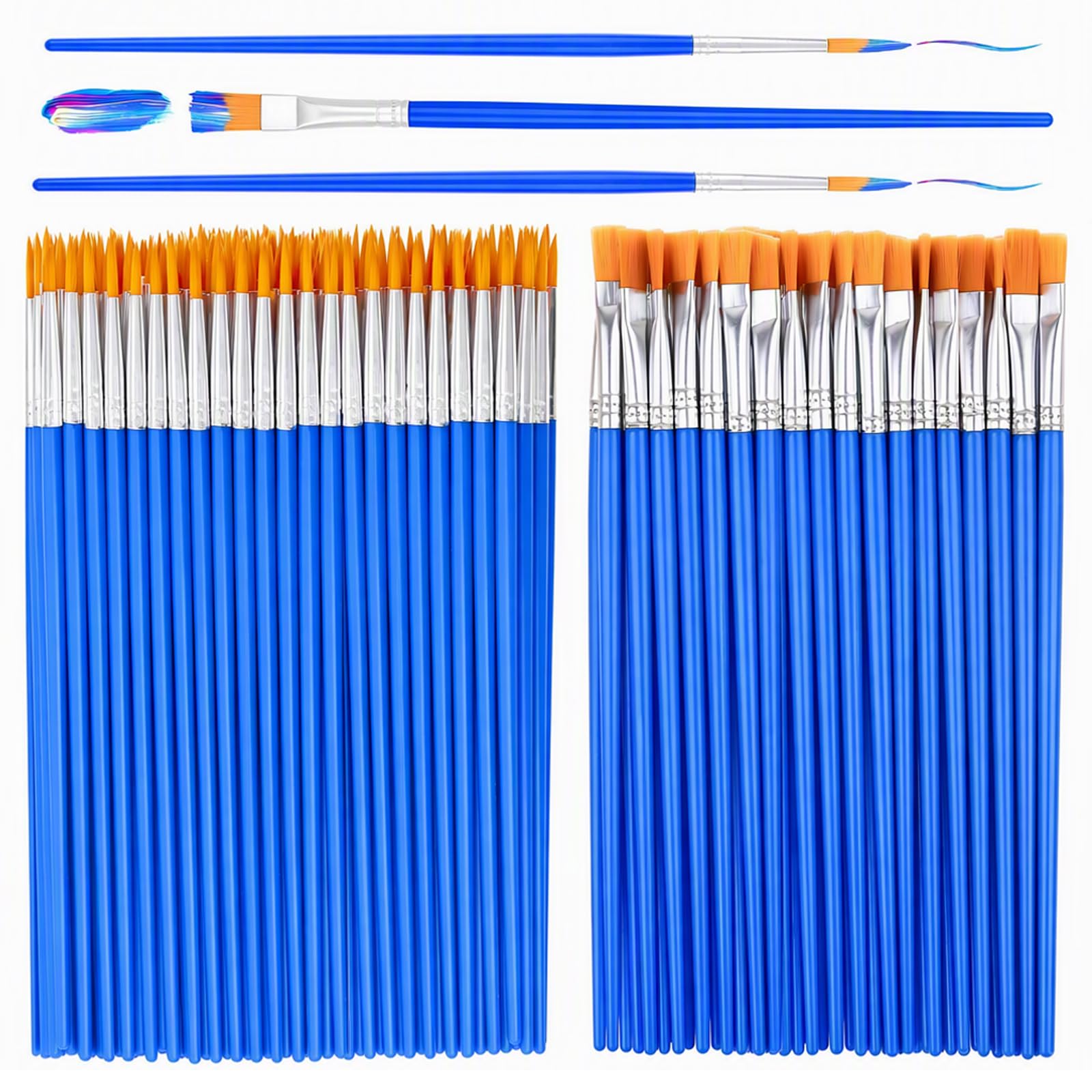 80 Paint Brushes for Acrylic Painting, Flat and Round Pointed