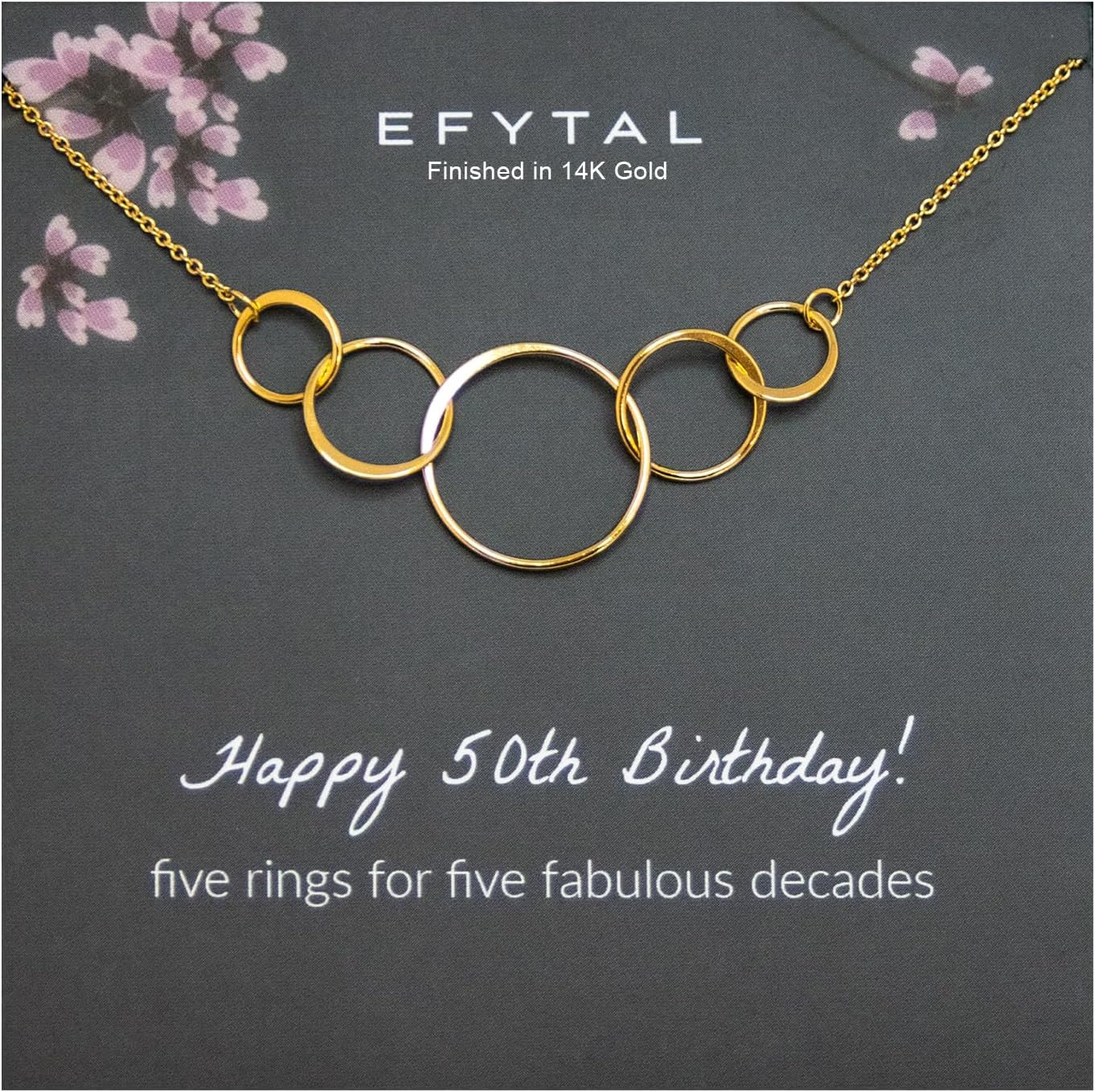 EFYTAL 50th Birthday Gifts for Her, Classy Sterling Silver 5 Circle Necklace, Clever 1975 50th Birthday Gifts for Women, 50 and fabulous