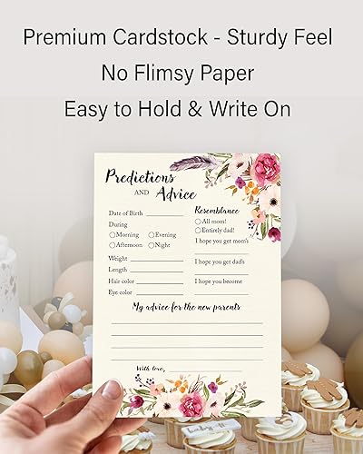 Miniatura 6 de BOHO - Tarjetas de predicción y consejos – Paquete de 25 – Juegos de baby shower BOHEMIAN Pink GIRL, deseos florales para nuevos padres, mamá y papá