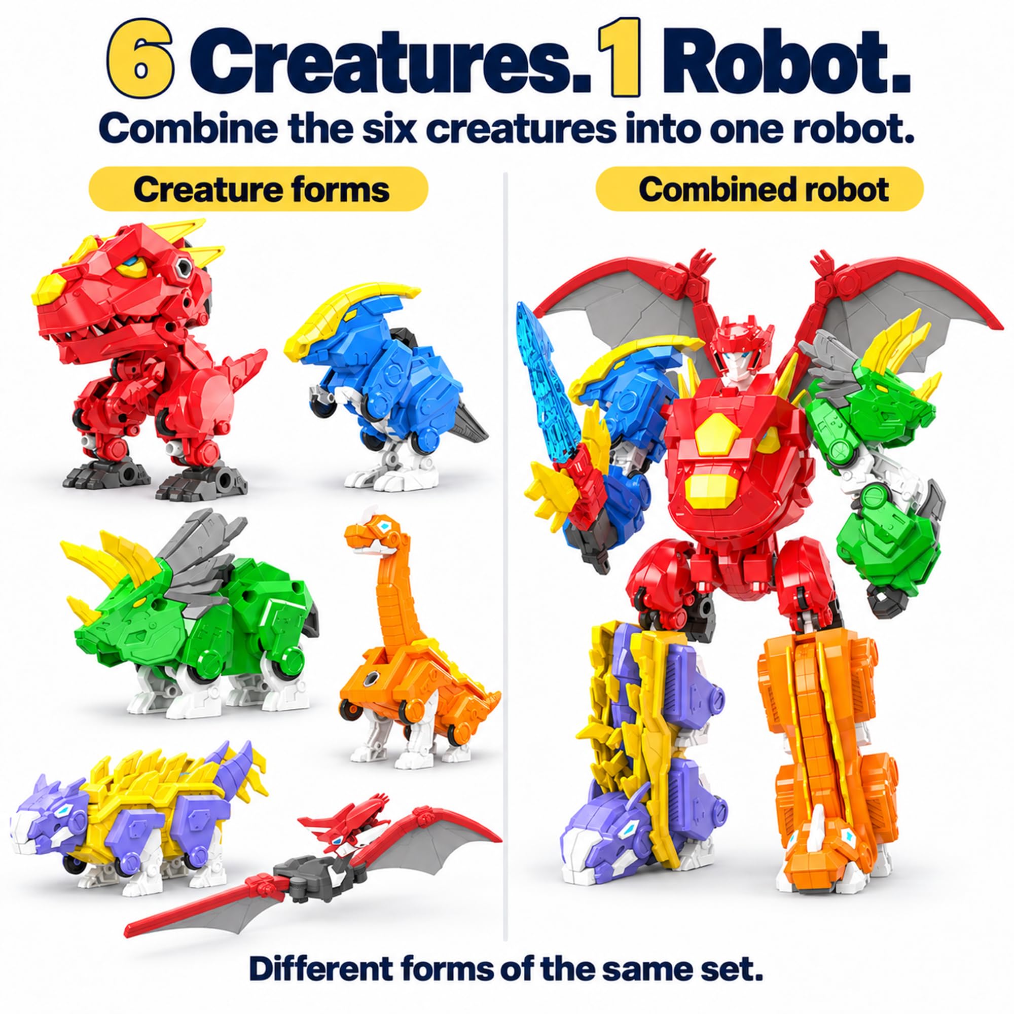 Amazon.co.jp: STOULKD 6-in-1 恐竜変形ロボットおもちゃ 10インチ