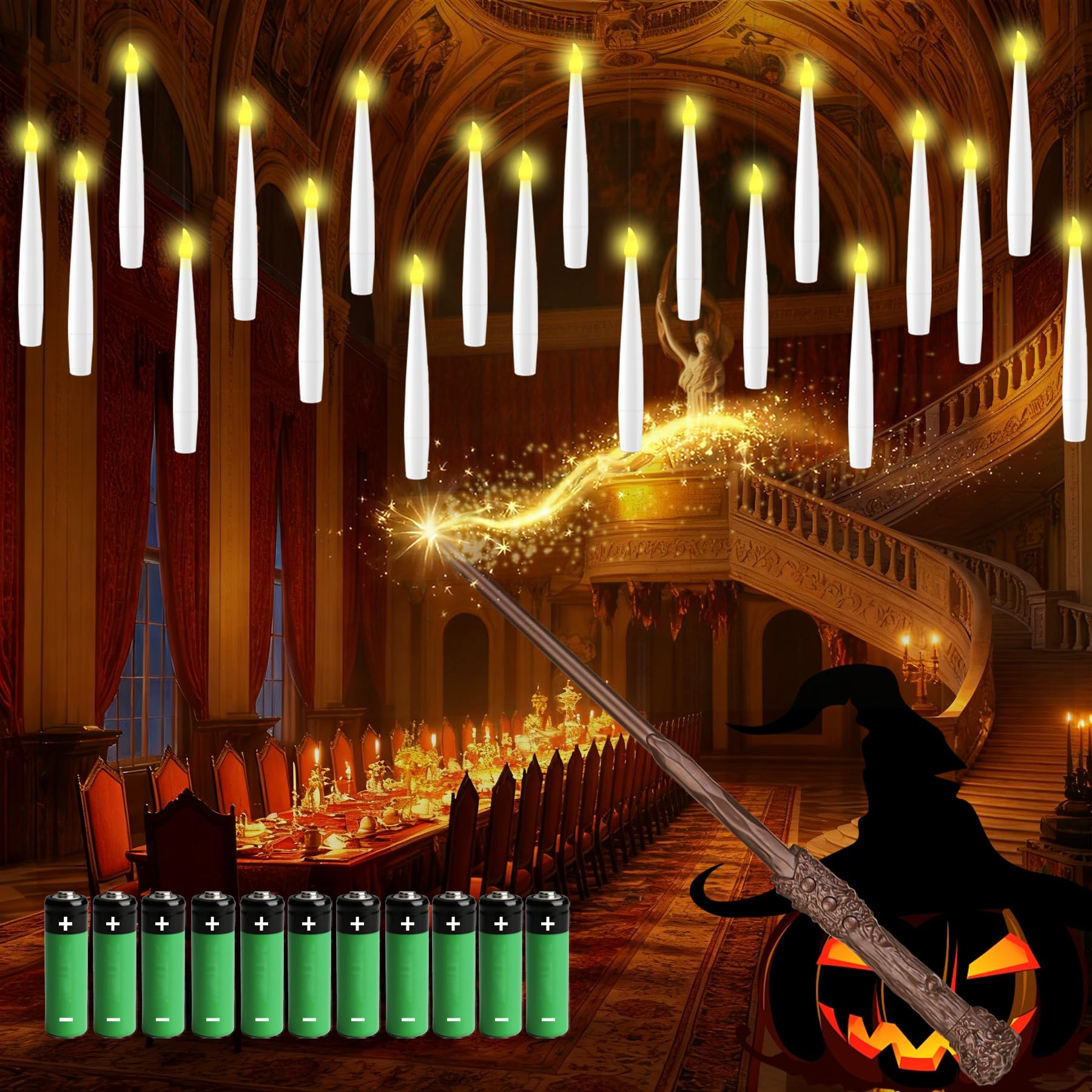 10 Pcs Floating Candles with Magic Wand Remote, Flickering Flameless Candles, Floating Led Candles with Battery Operated for Halloween Christmas Wedding Birthday Party Decorations