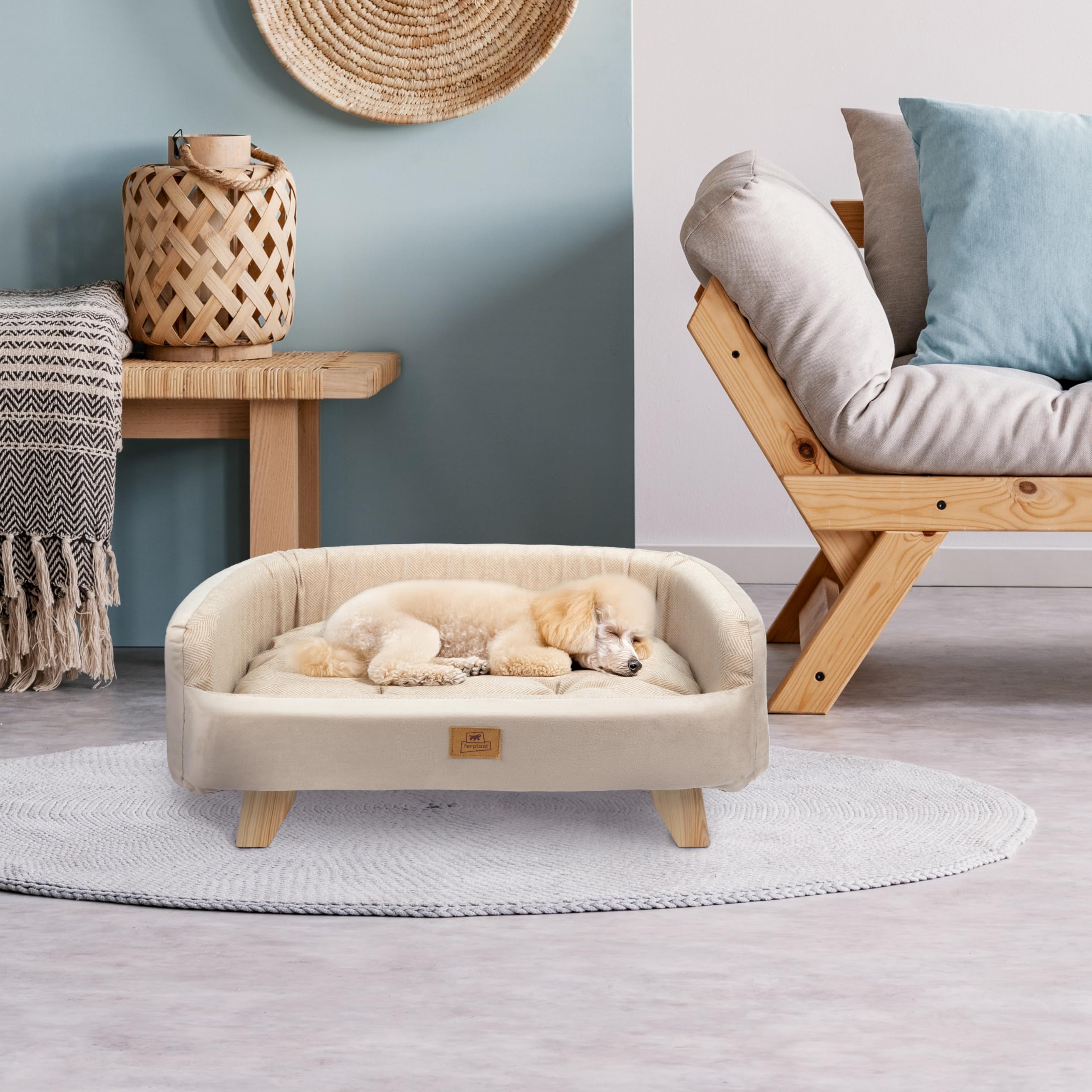 Ferplast Cuccia Cani e Gatti in Legno Certificato FSC® con Cuscino Morbido, Stile, Comfort e Durevolezza, 62 x 45 x h 26 cm.