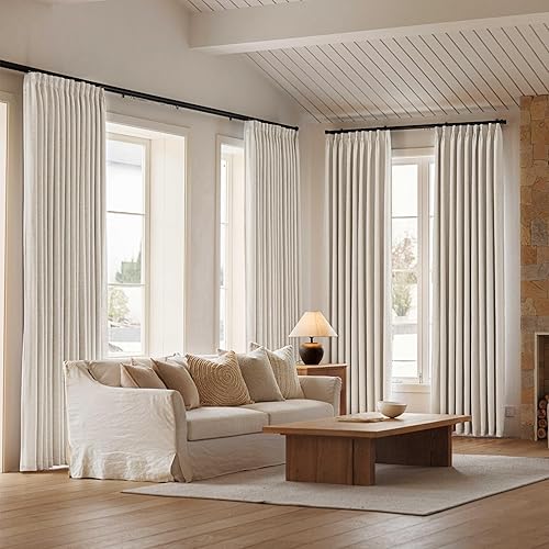 Miniatura 7 de Natural Linen Blend Double Layer Full Blackout Pinch Pleated Curtains 2 Panels 40"Wx84"L Thermal Insulated Back Tab Drapes with Adjustable Hooks &
