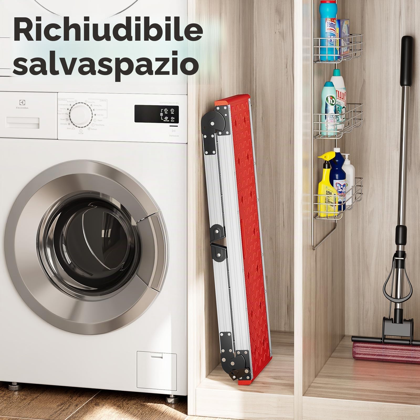 KINGRACK Piattaforma di lavoro pieghevole in alluminio portatile, cavalletti da lavoro antiscivolo con serrature di sicurezza per casa garage, trabattello portata di 150 kg, Argento e rosso