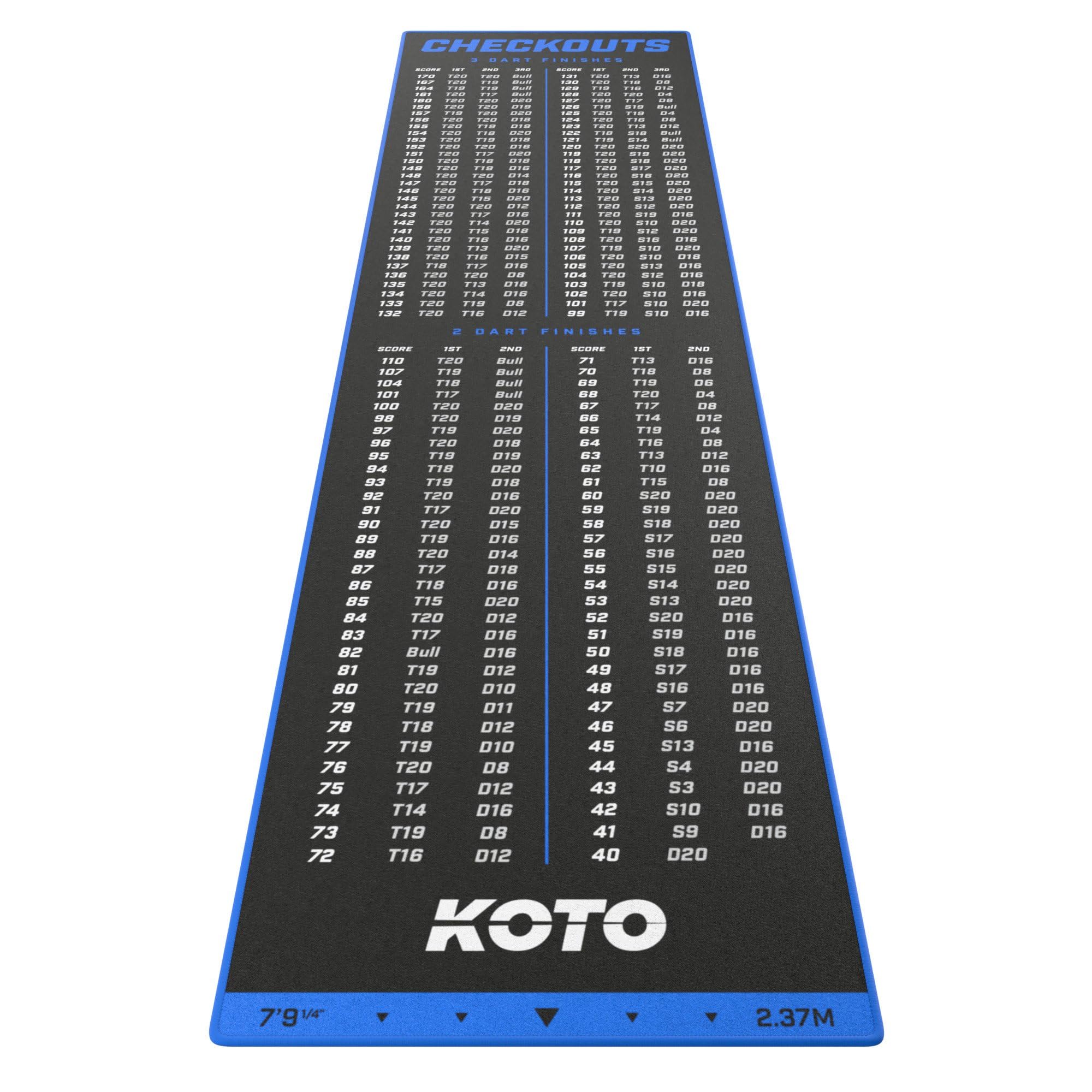KOTO - Carpet Checkout Blue 237 x 60 cm, Incl. Score Indicator, Non Slip Carpet Darts Mat, Professional Dart Mat, PRedect Floor & Darts