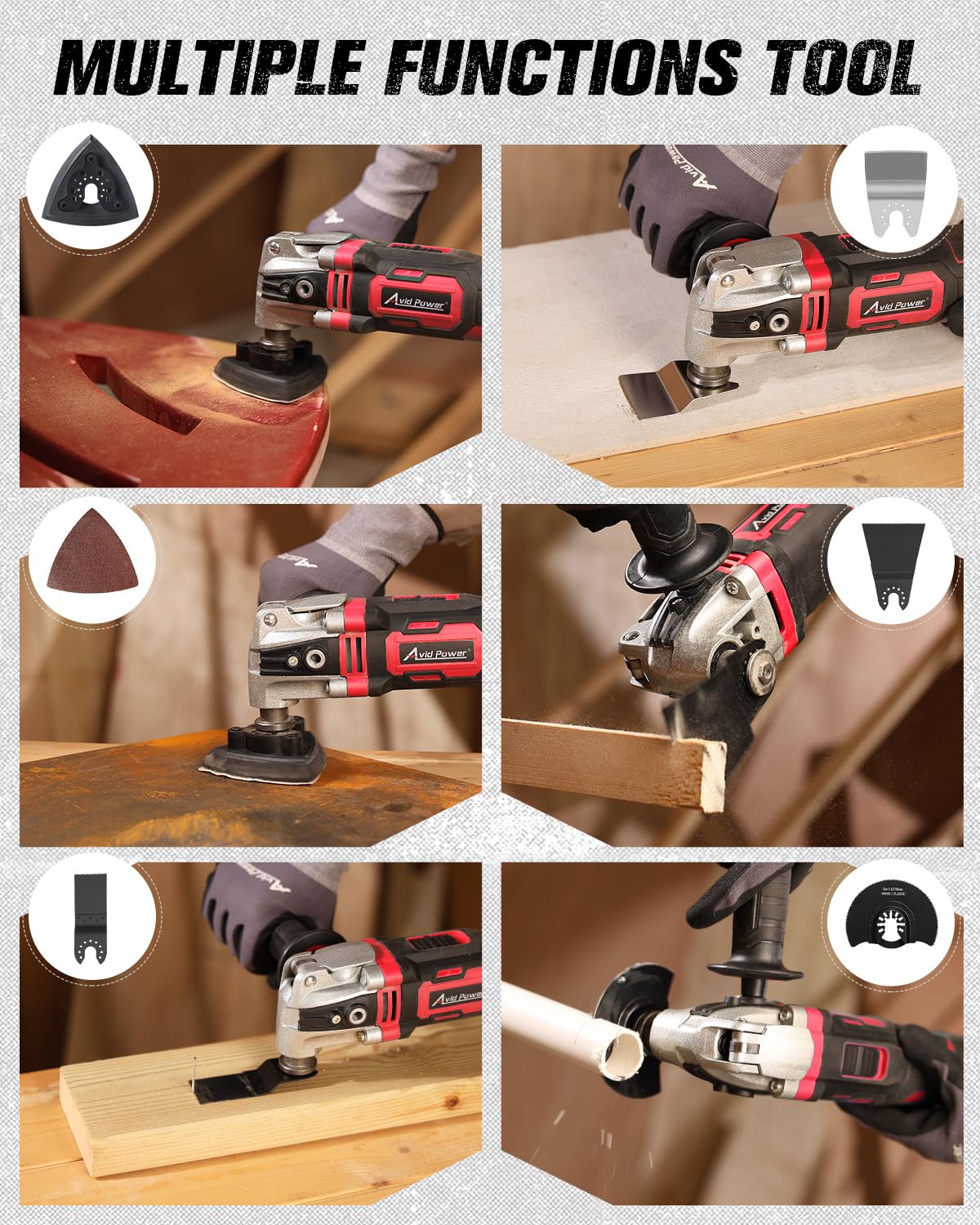 AVID POWER Oscillating Tool, 3.5-Amp Oscillating Multi Tool with 4.5° Oscillation Angle, 6 Variable Speeds and 11 pcs Saw Accessories, Auxiliary Handle — Amazon image 6